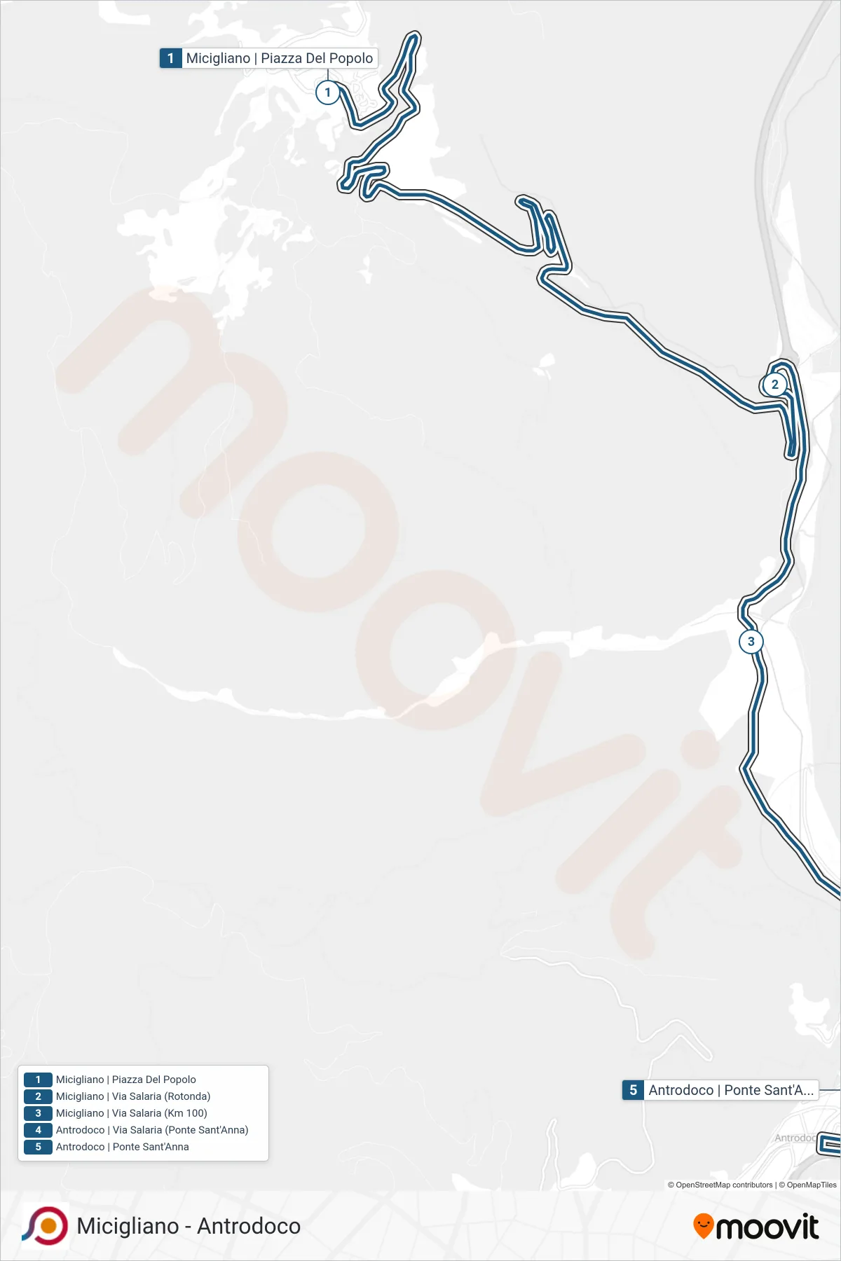 Linea COTRAL  bus (Micigliano | Piazza Del Popolo‎→Antrodoco | Ponte Sant'Anna) - Percorsi e fermate sulla mappa