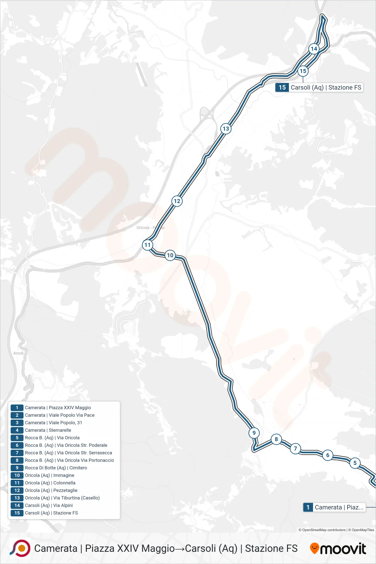 Linea COTRAL bus (Camerata | Piazza XXIV Maggio→Carsoli (Aq) | Stazione FS) - Percorsi e fermate sulla mappa