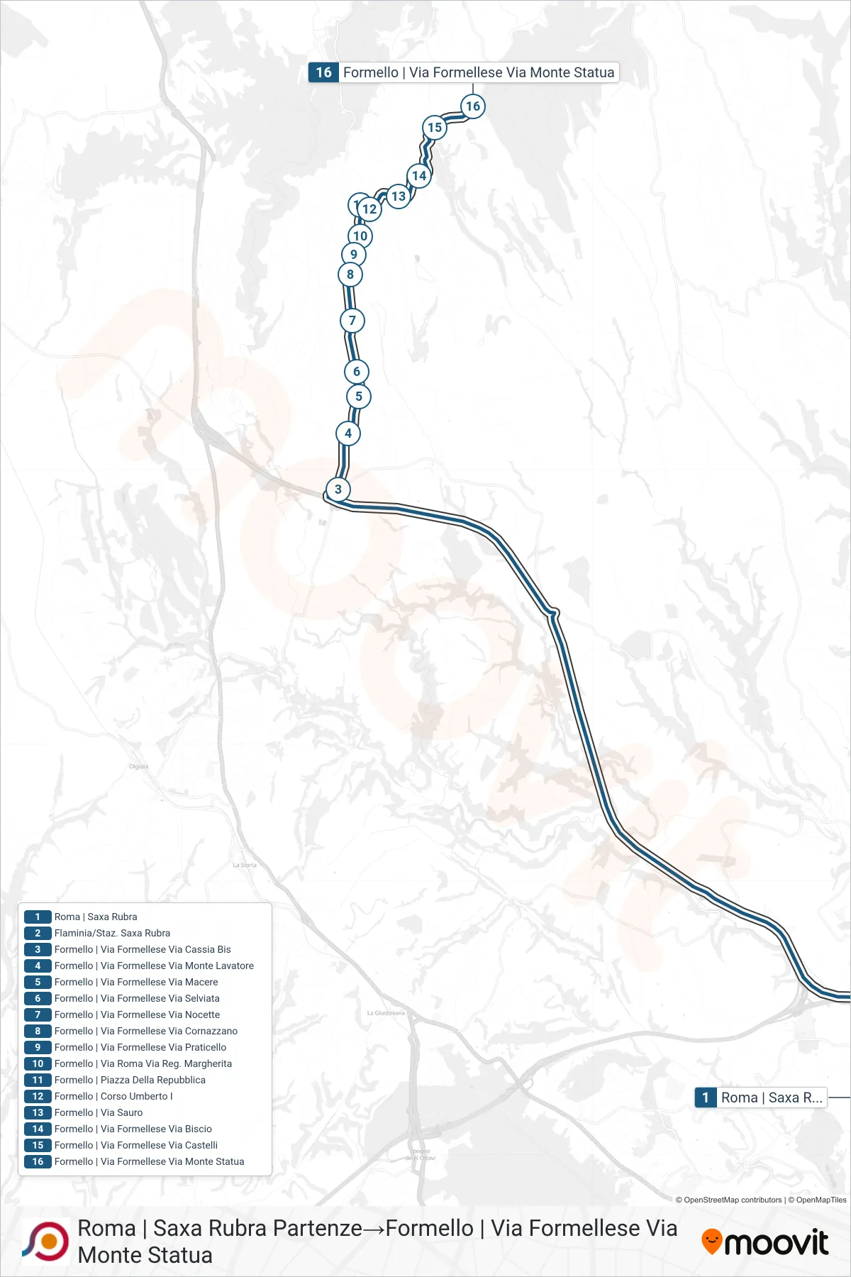 Linea COTRAL bus (Roma | Saxa Rubra Partenze→Formello | Via Formellese Via Monte Statua) - Percorsi e fermate sulla mappa