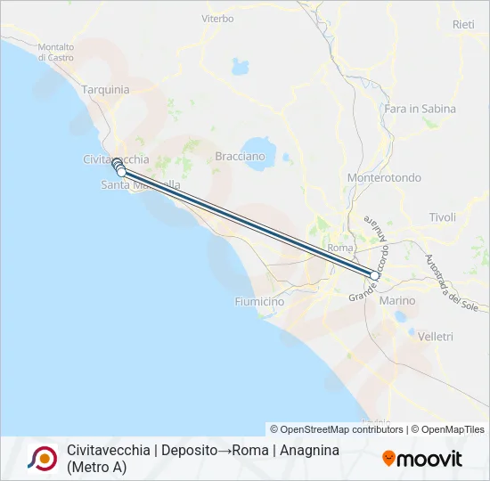 Percorso linea bus COTRAL