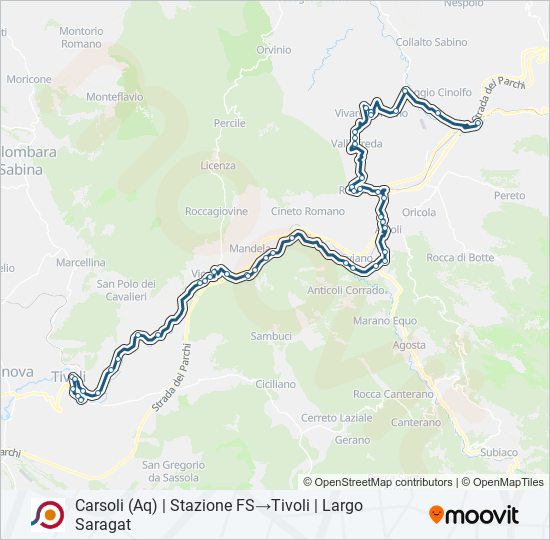 Percorso linea bus COTRAL