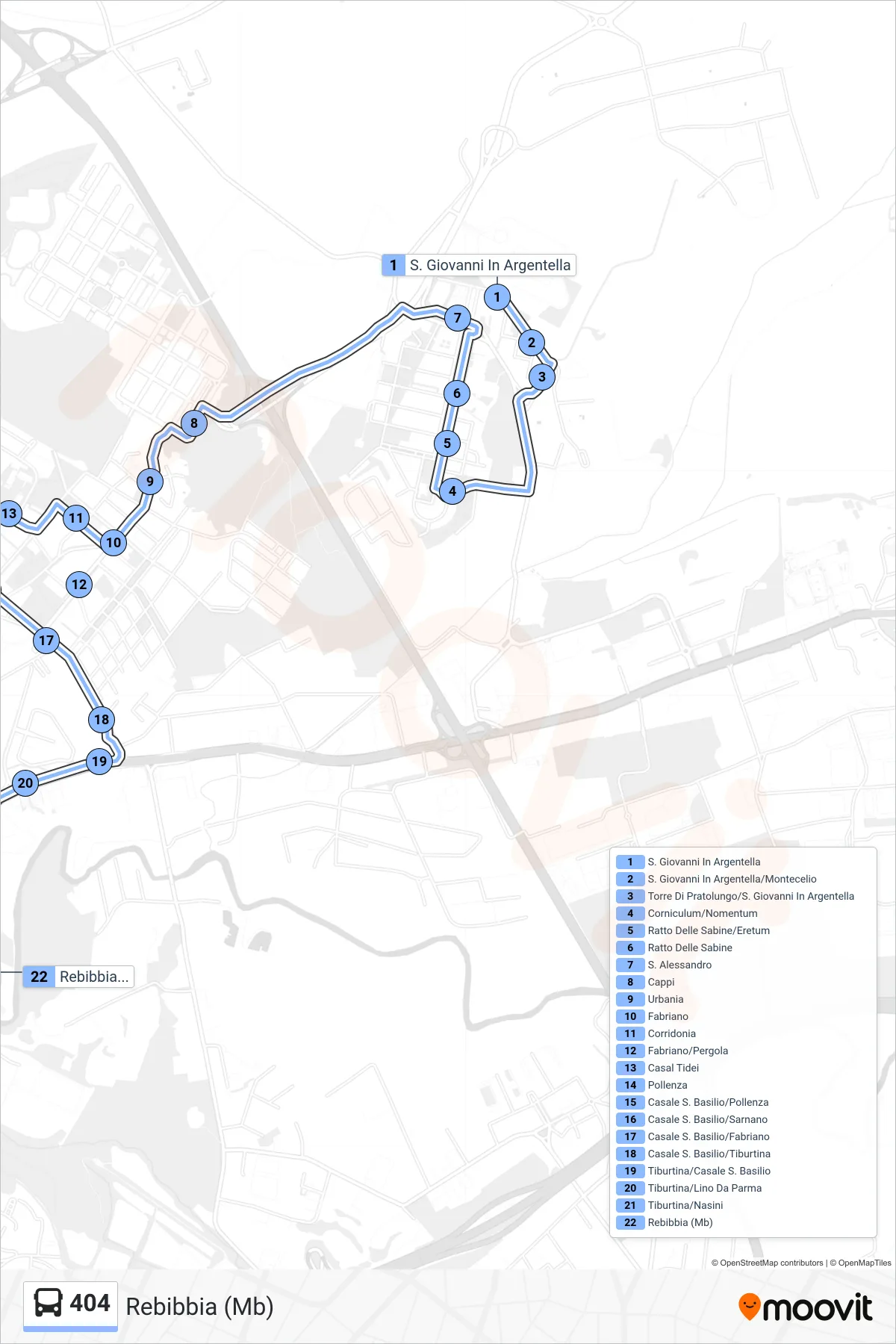 Linea 404 bus (Rebibbia (Mb)) - Percorsi e fermate sulla mappa