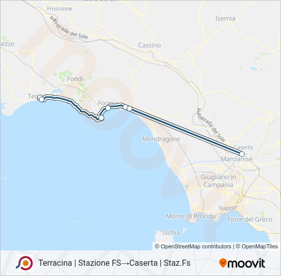 Linea Cotral: Orari, Fermate E Mappe - Terracina | Stazione FS‎→Caserta ...