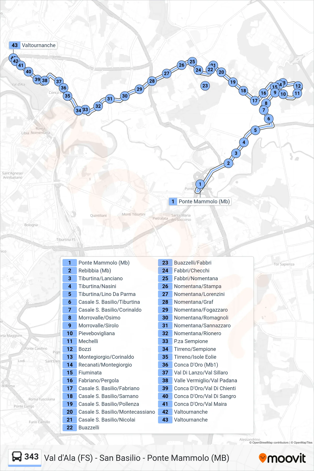Linea 343 bus (Valtournanche) - Percorsi e fermate sulla mappa