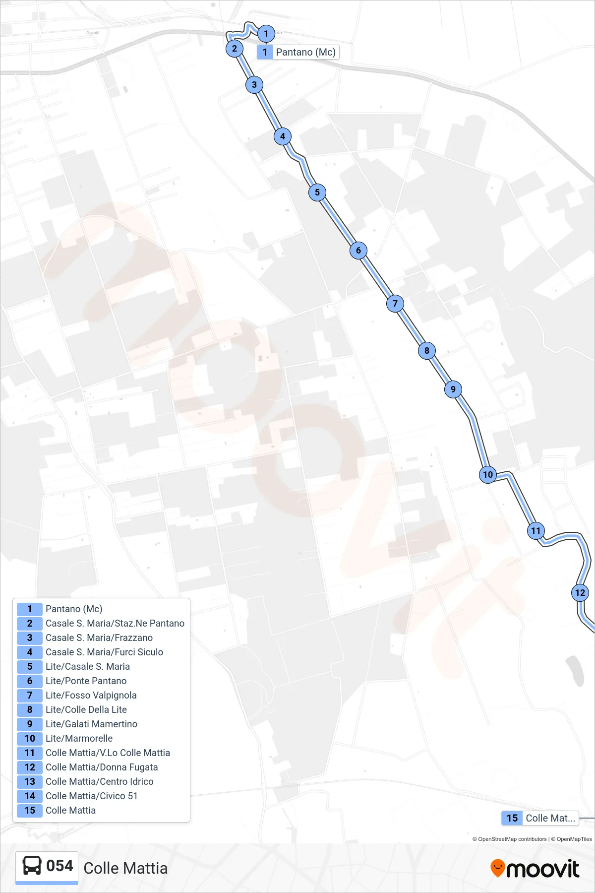 Linea 054 bus (Colle Mattia) - Percorsi e fermate sulla mappa
