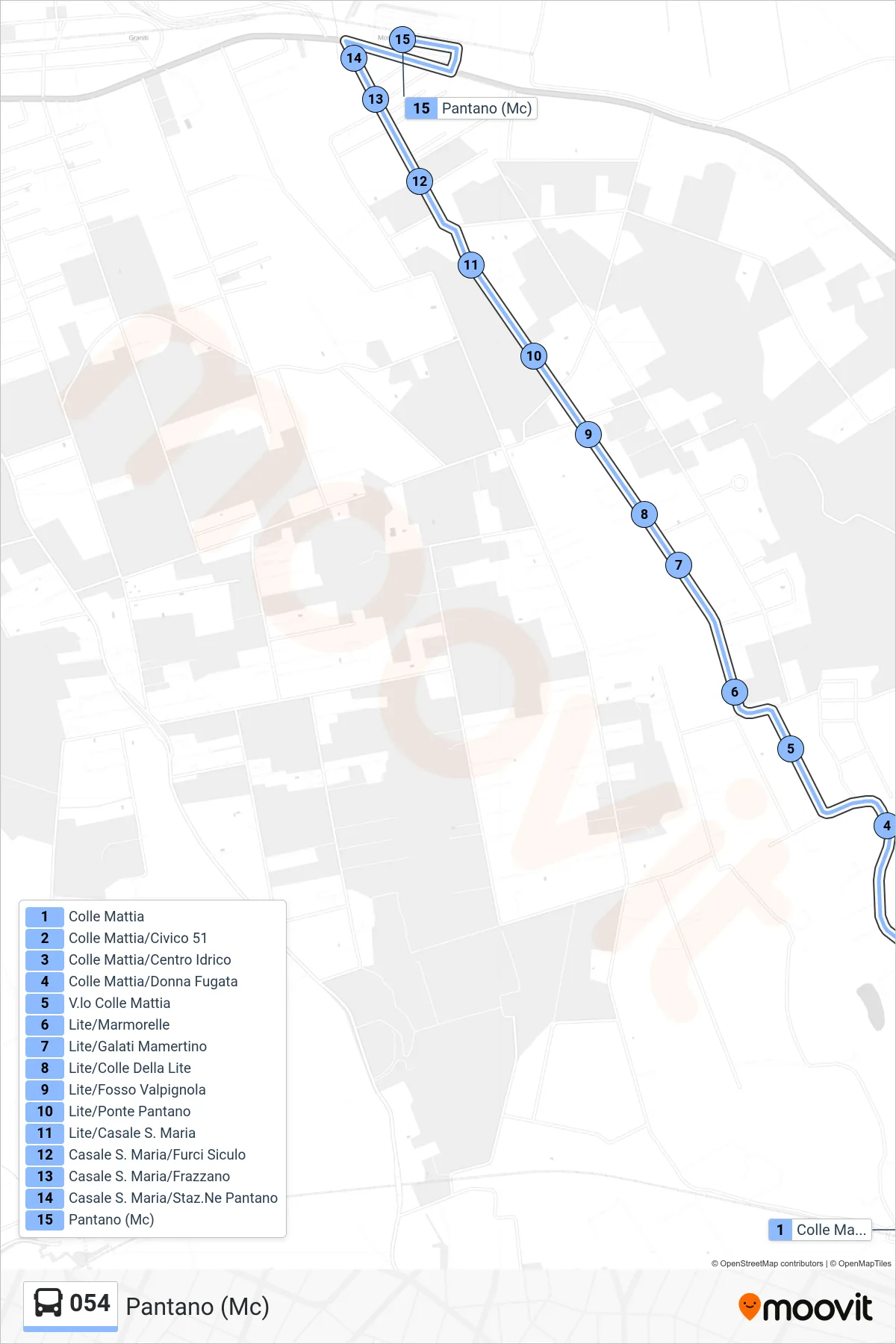 Linea 054 bus (Pantano (Mc)) - Percorsi e fermate sulla mappa
