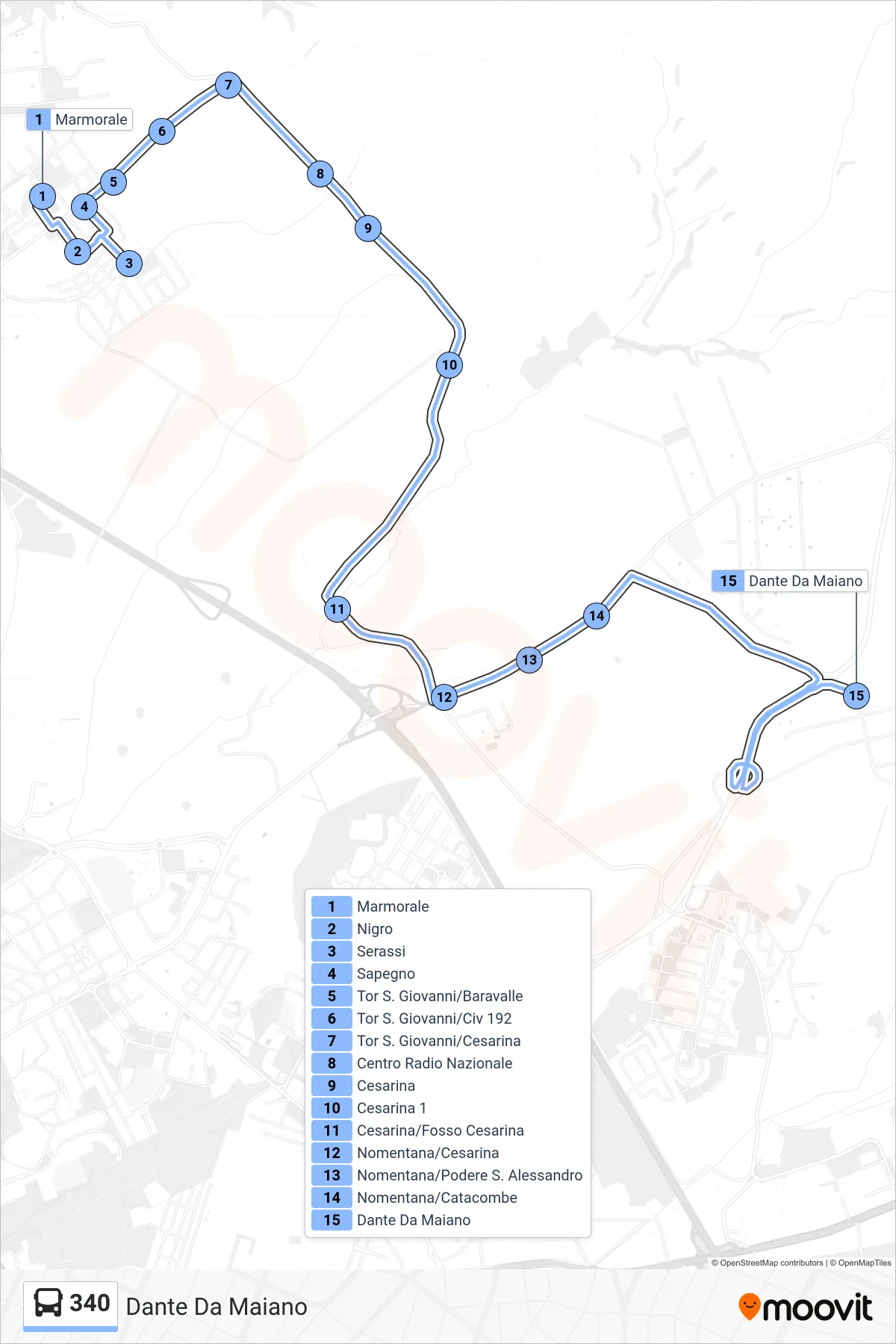 Linea 340 bus (Dante Da Maiano) - Percorsi e fermate sulla mappa