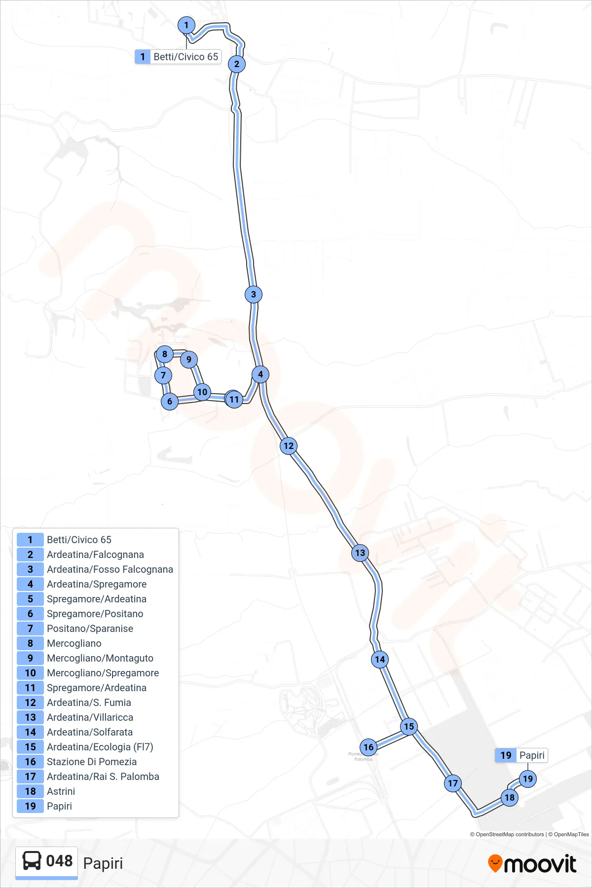 Linea 048  bus (Papiri) - Percorsi e fermate sulla mappa