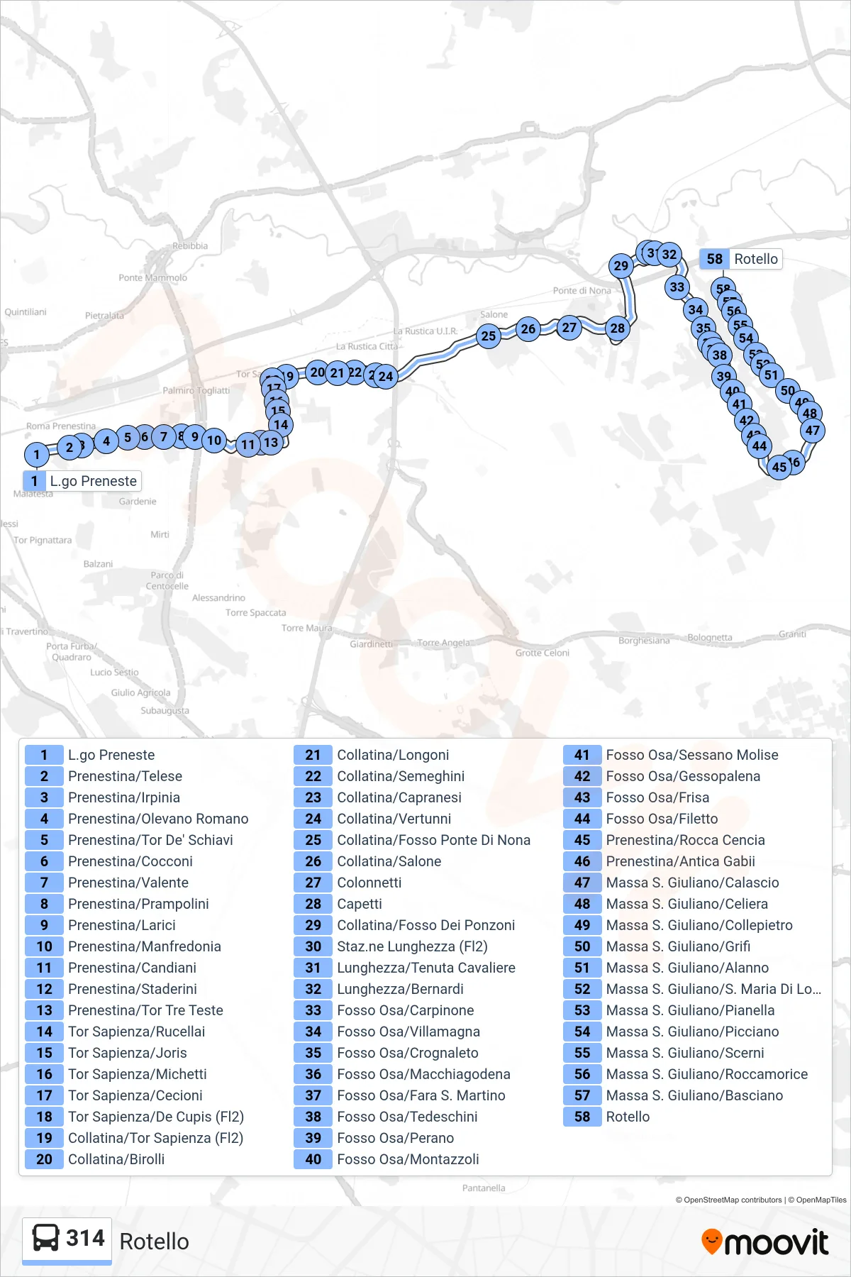 Linea 314 bus (Rotello) - Percorsi e fermate sulla mappa