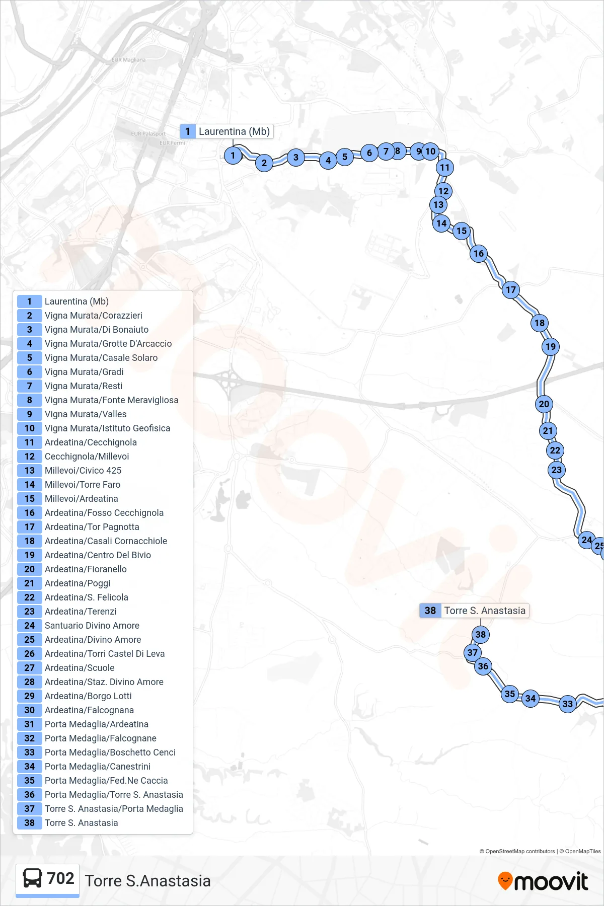 Linea 702  bus (Torre S.Anastasia) - Percorsi e fermate sulla mappa