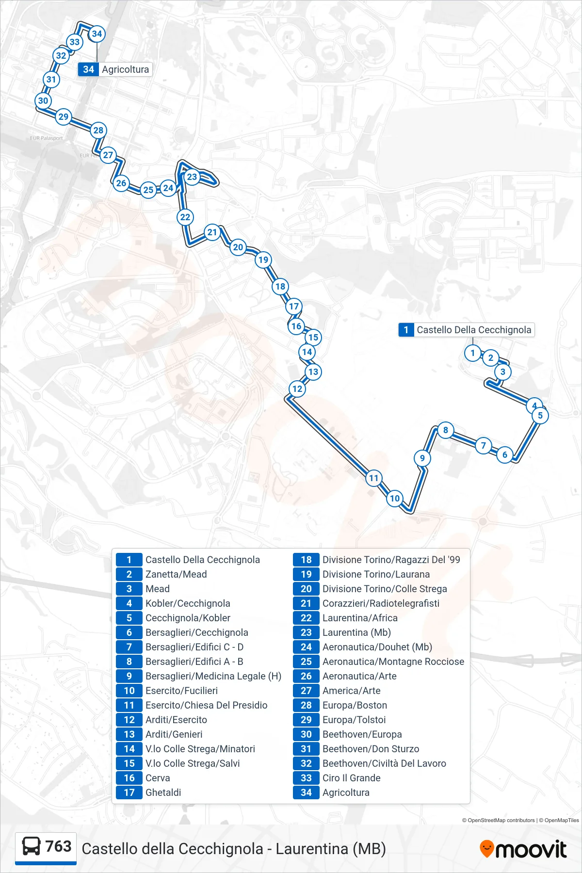 Linea 763 bus (Agricoltura) - Percorsi e fermate sulla mappa