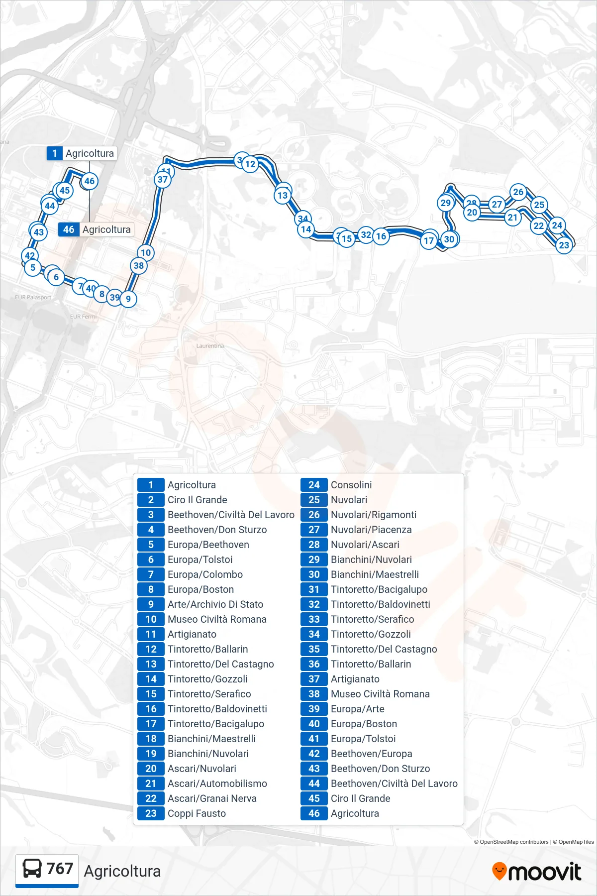 Linea 767 bus (Agricoltura) - Percorsi e fermate sulla mappa