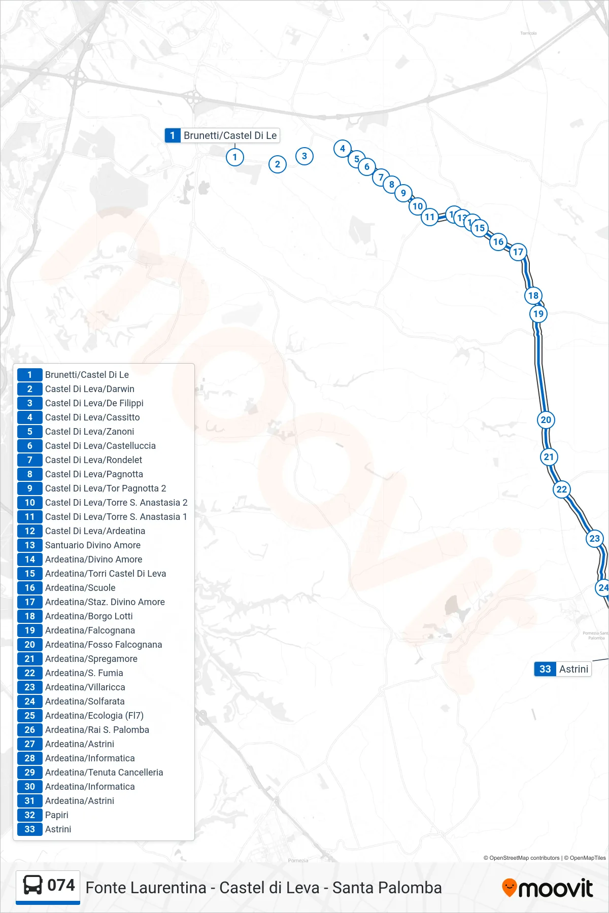 Linea 074 bus (Papiri) - Percorsi e fermate sulla mappa