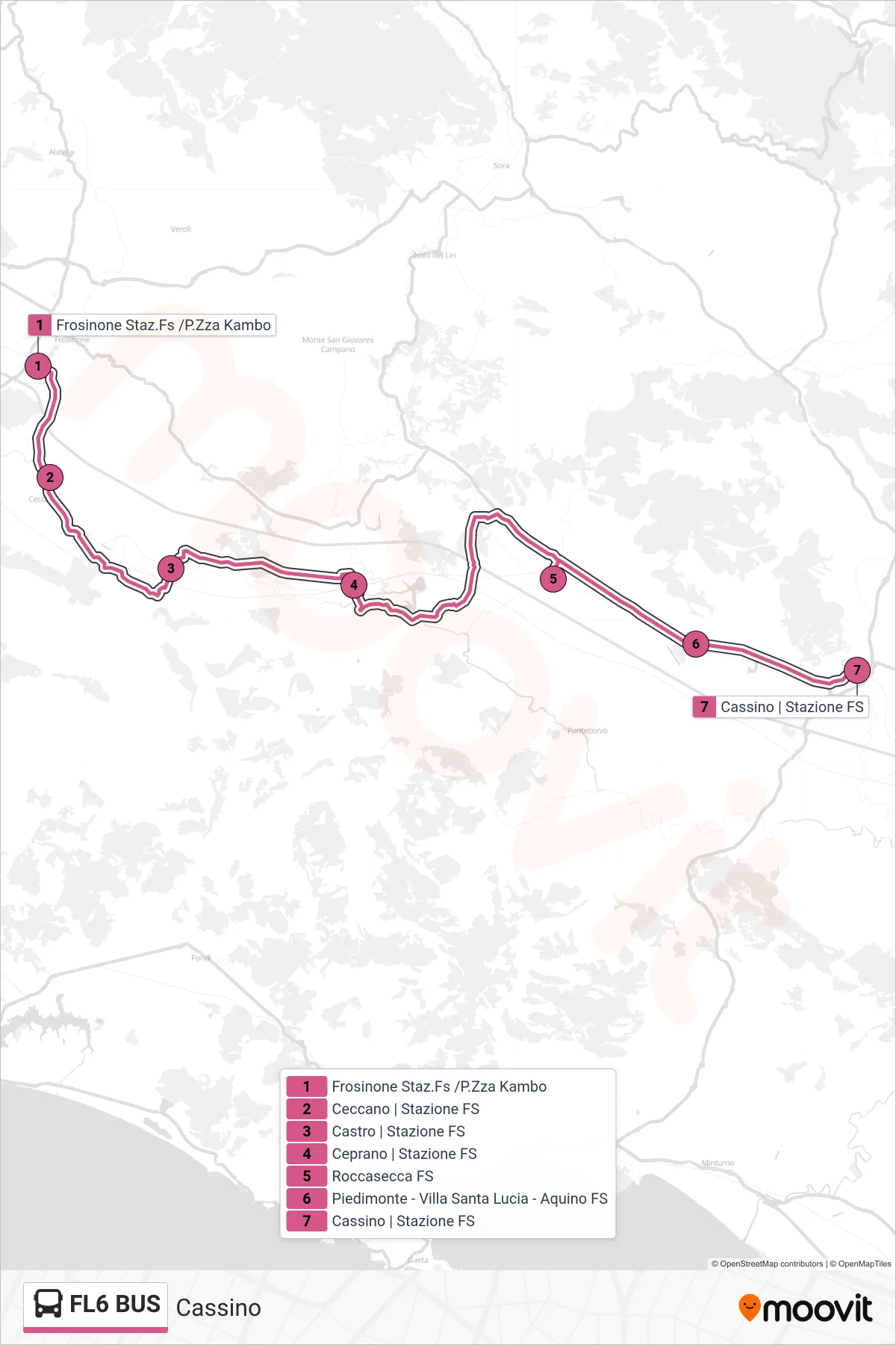 Linea FL6 BUS bus (Cassino) - Percorsi e fermate sulla mappa