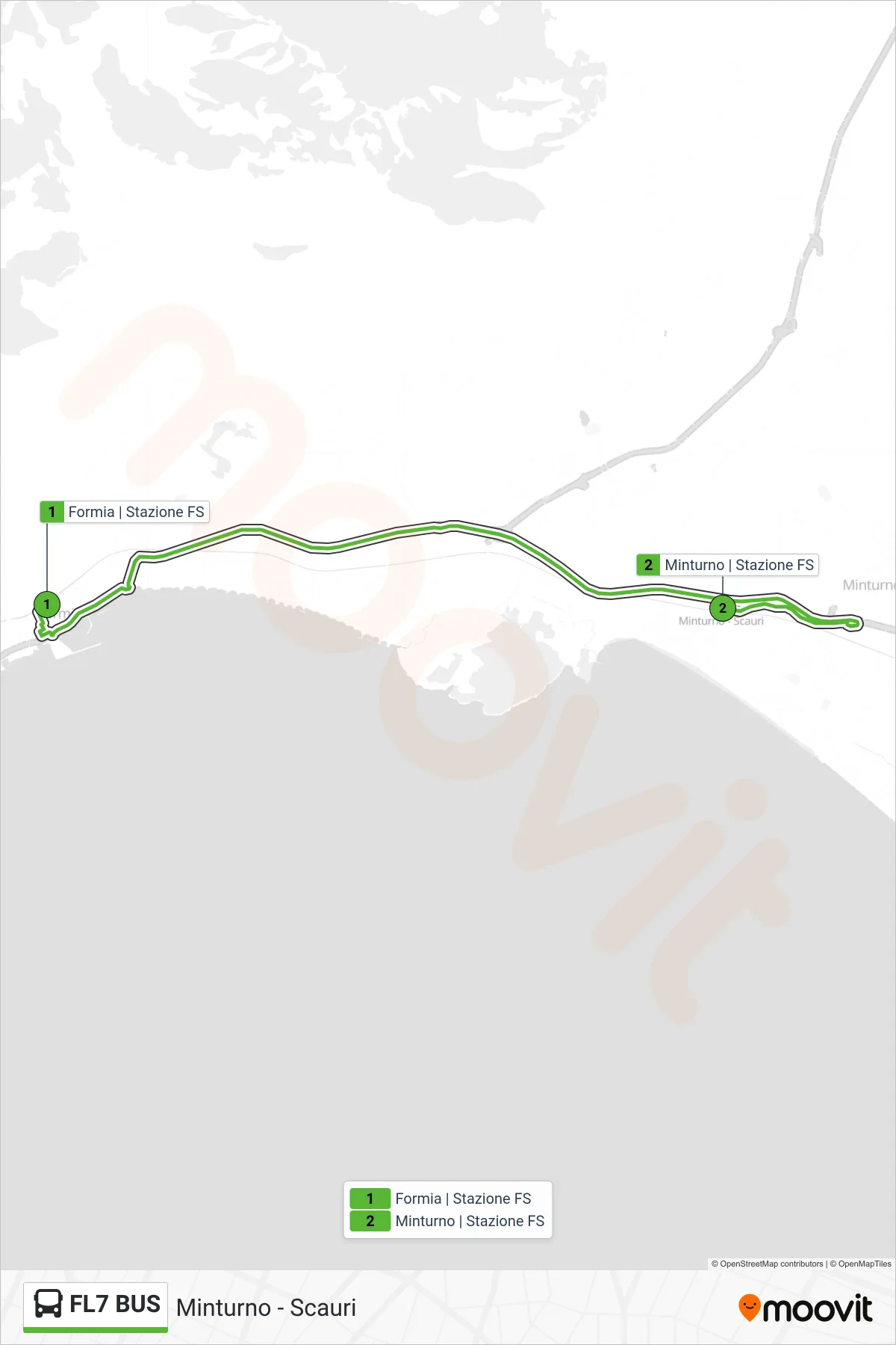 Linea FL7 BUS bus (Minturno - Scauri) - Percorsi e fermate sulla mappa