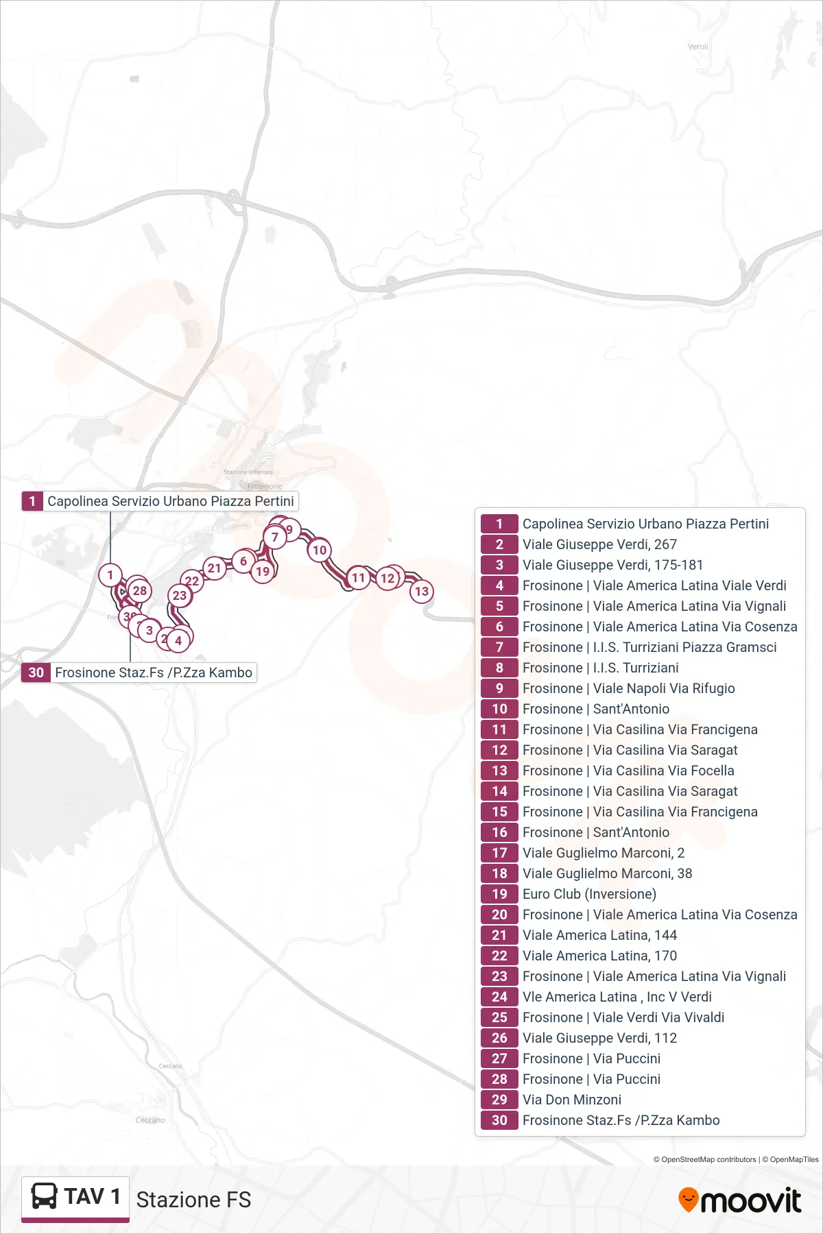 Linea TAV 1 bus (Stazione FS) - Percorsi e fermate sulla mappa