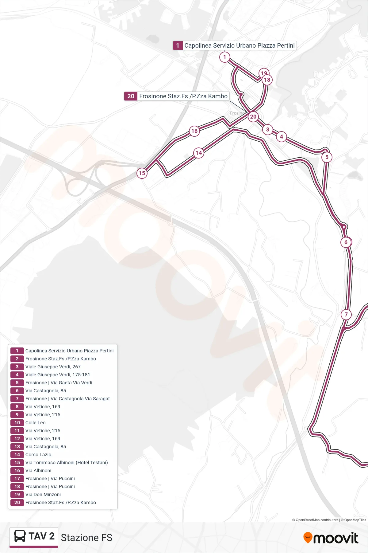 Linea TAV 2 bus (Stazione FS) - Percorsi e fermate sulla mappa