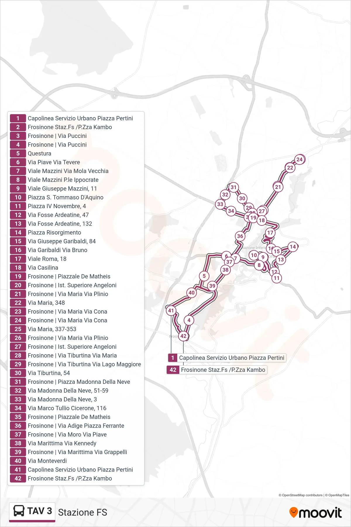 Linea TAV 3 bus (Stazione FS) - Percorsi e fermate sulla mappa