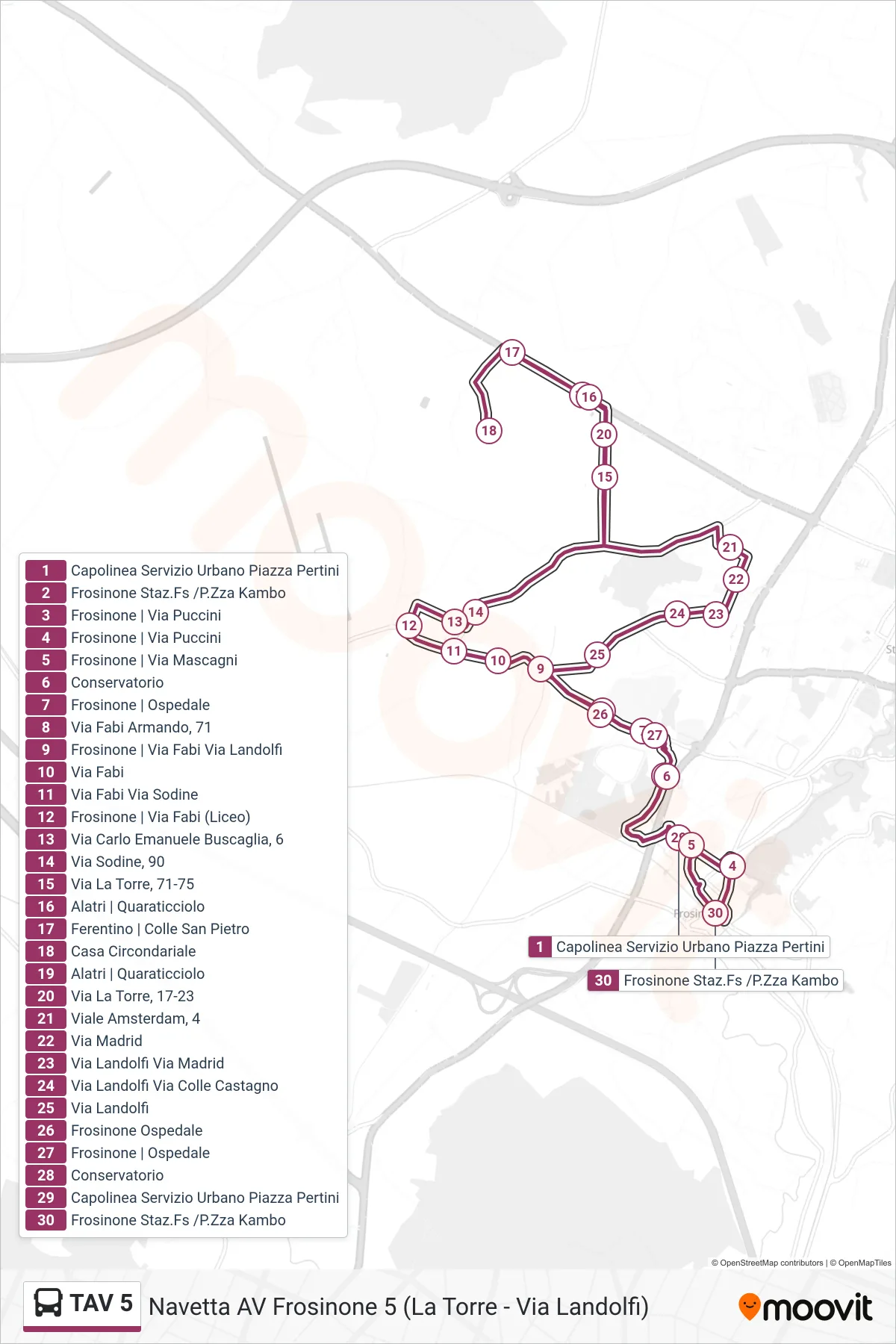Linea TAV 5 bus (Stazione FS) - Percorsi e fermate sulla mappa