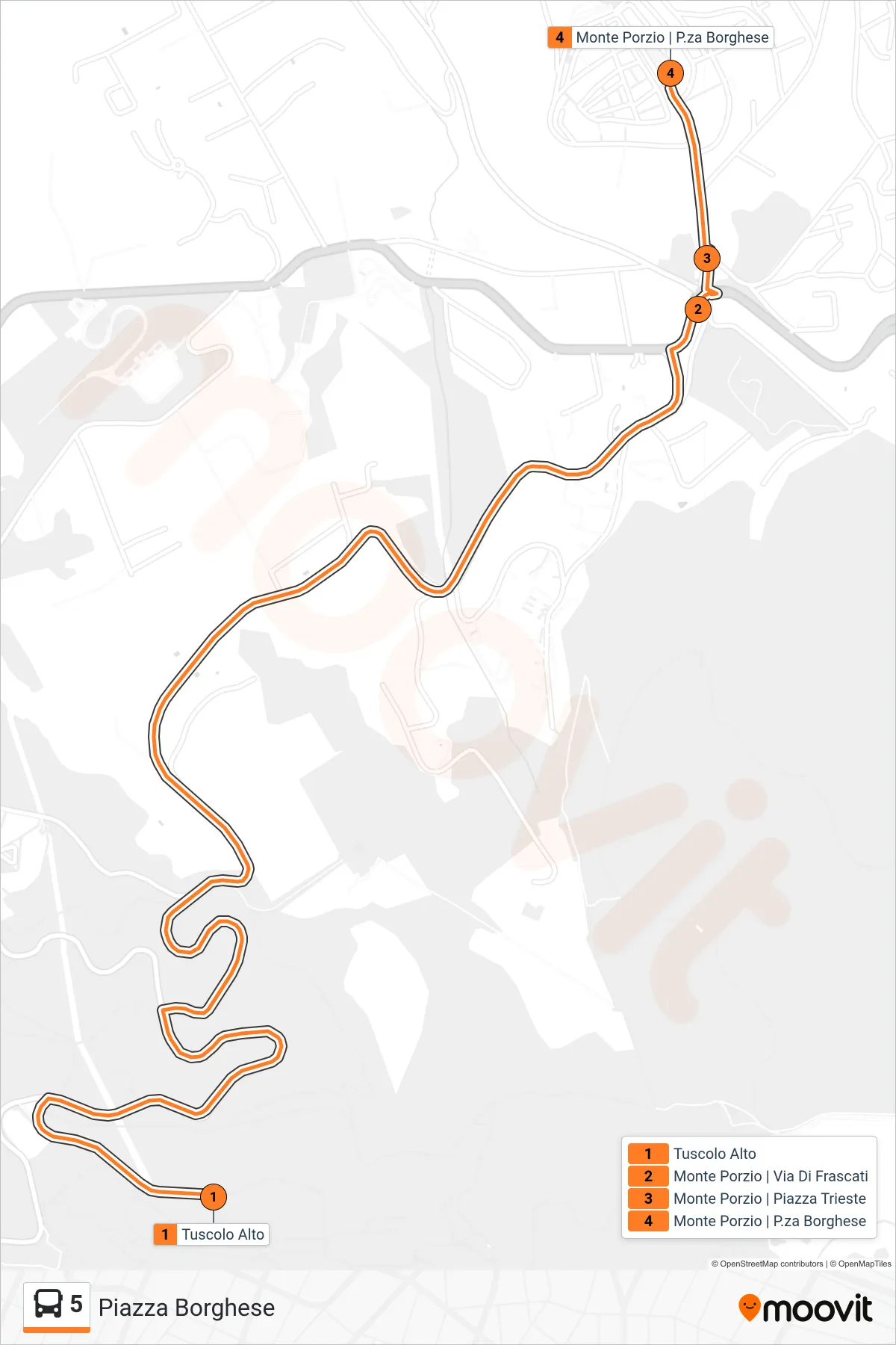 Linea 5 bus (Piazza Borghese) - Percorsi e fermate sulla mappa