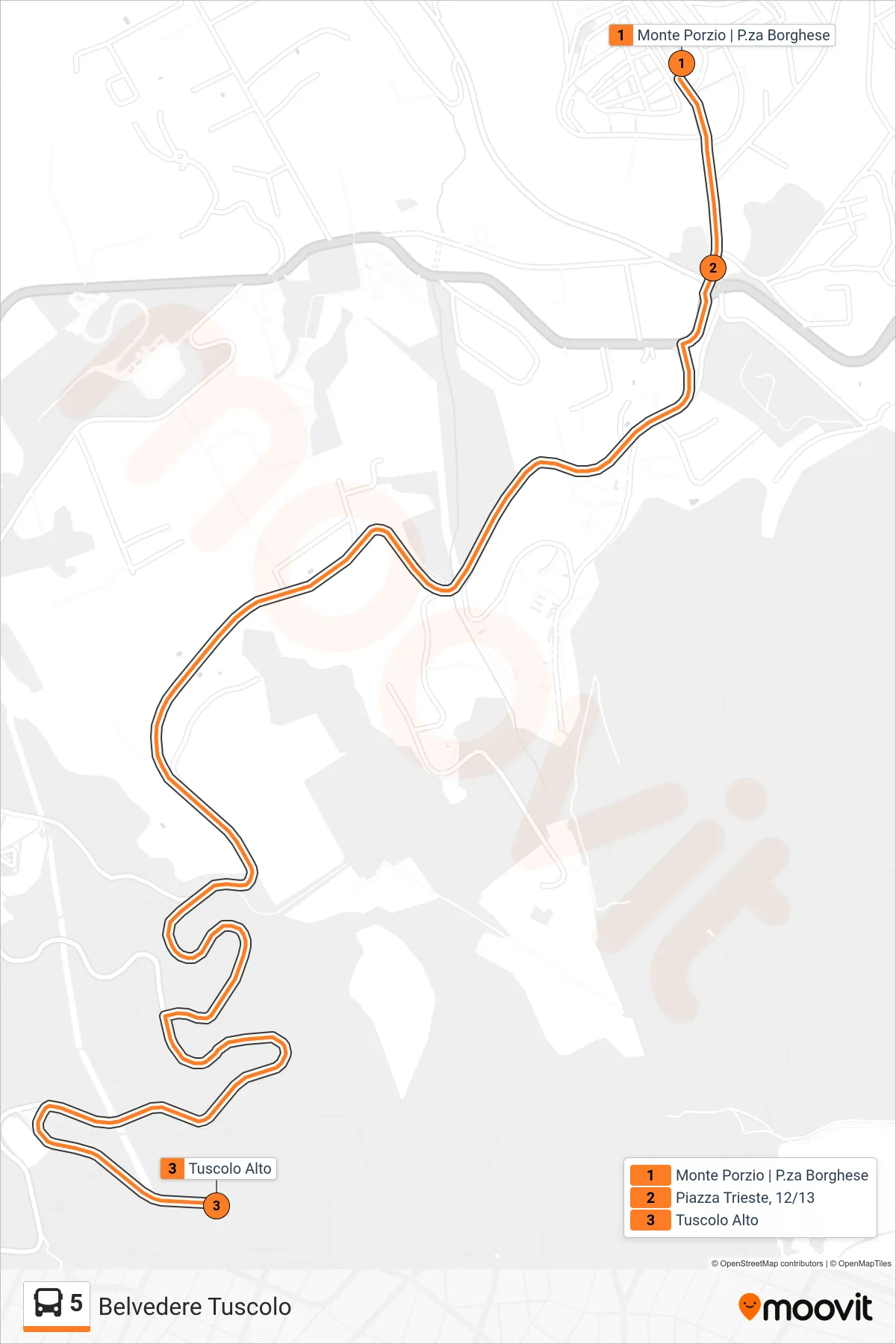 Linea 5  bus (Belvedere Tuscolo) - Percorsi e fermate sulla mappa