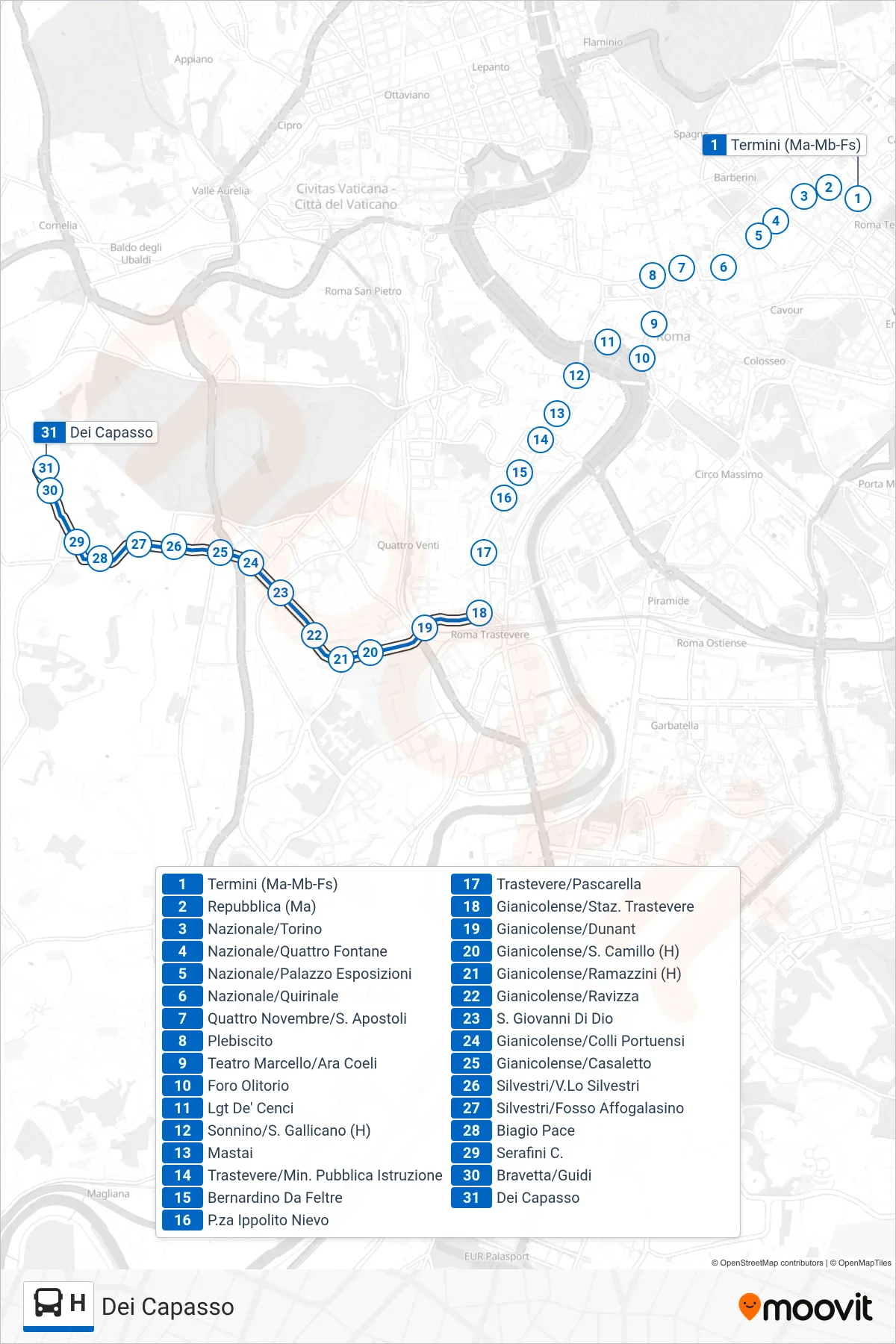 Linea H bus (Dei Capasso) - Percorsi e fermate sulla mappa