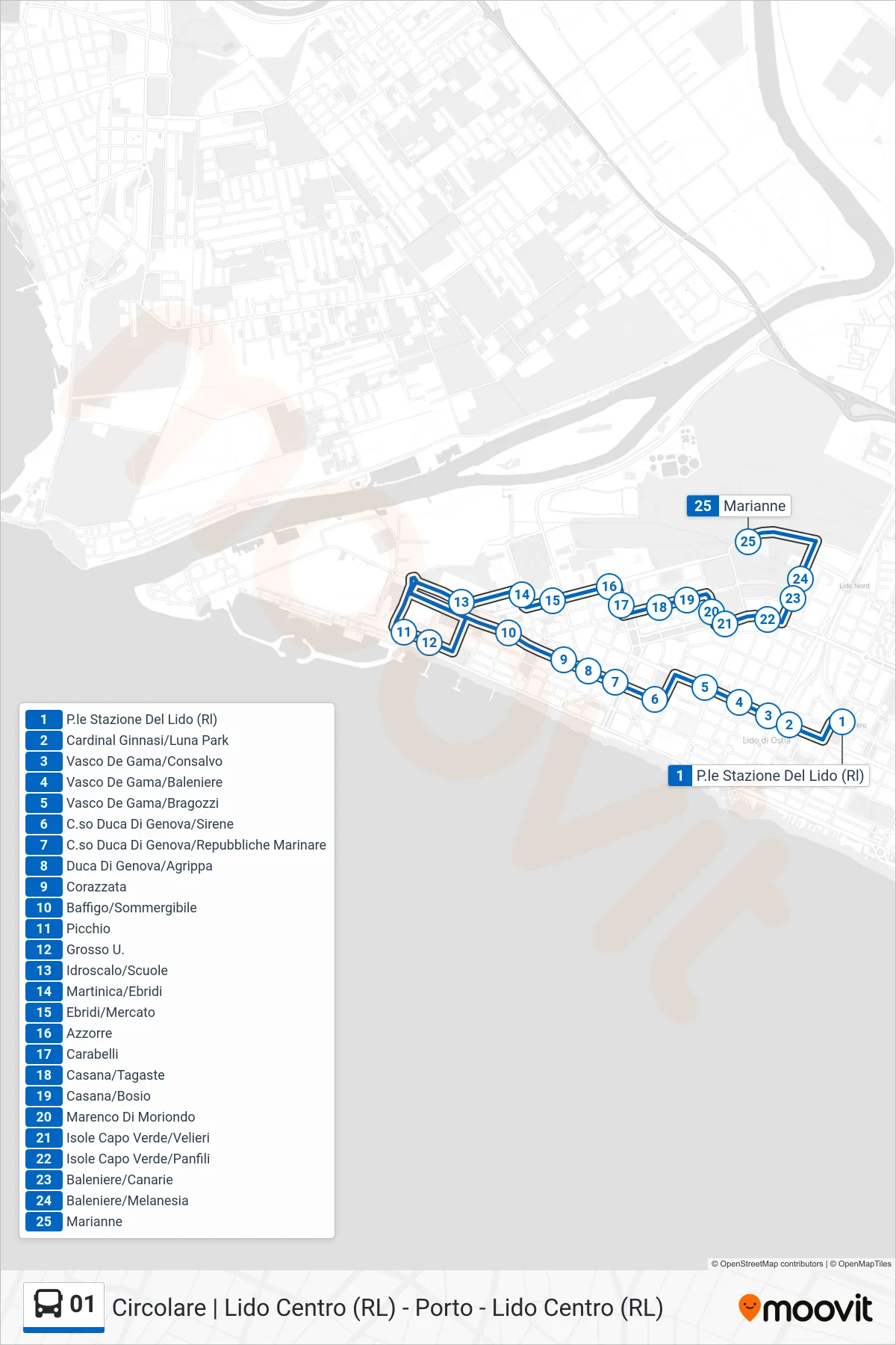 Linea 01 bus (Marianne) - Percorsi e fermate sulla mappa