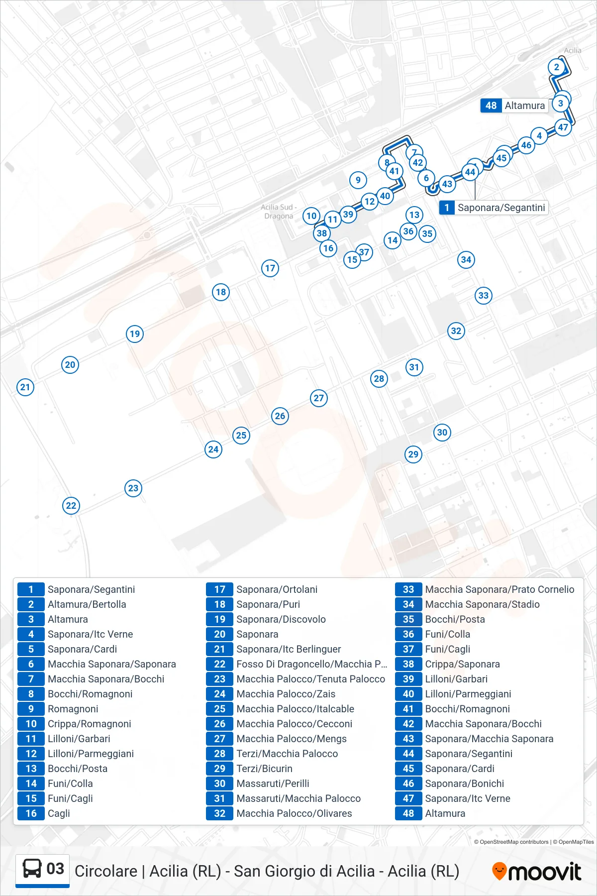 Linea 03 bus (Altamura/Bertolla) - Percorsi e fermate sulla mappa