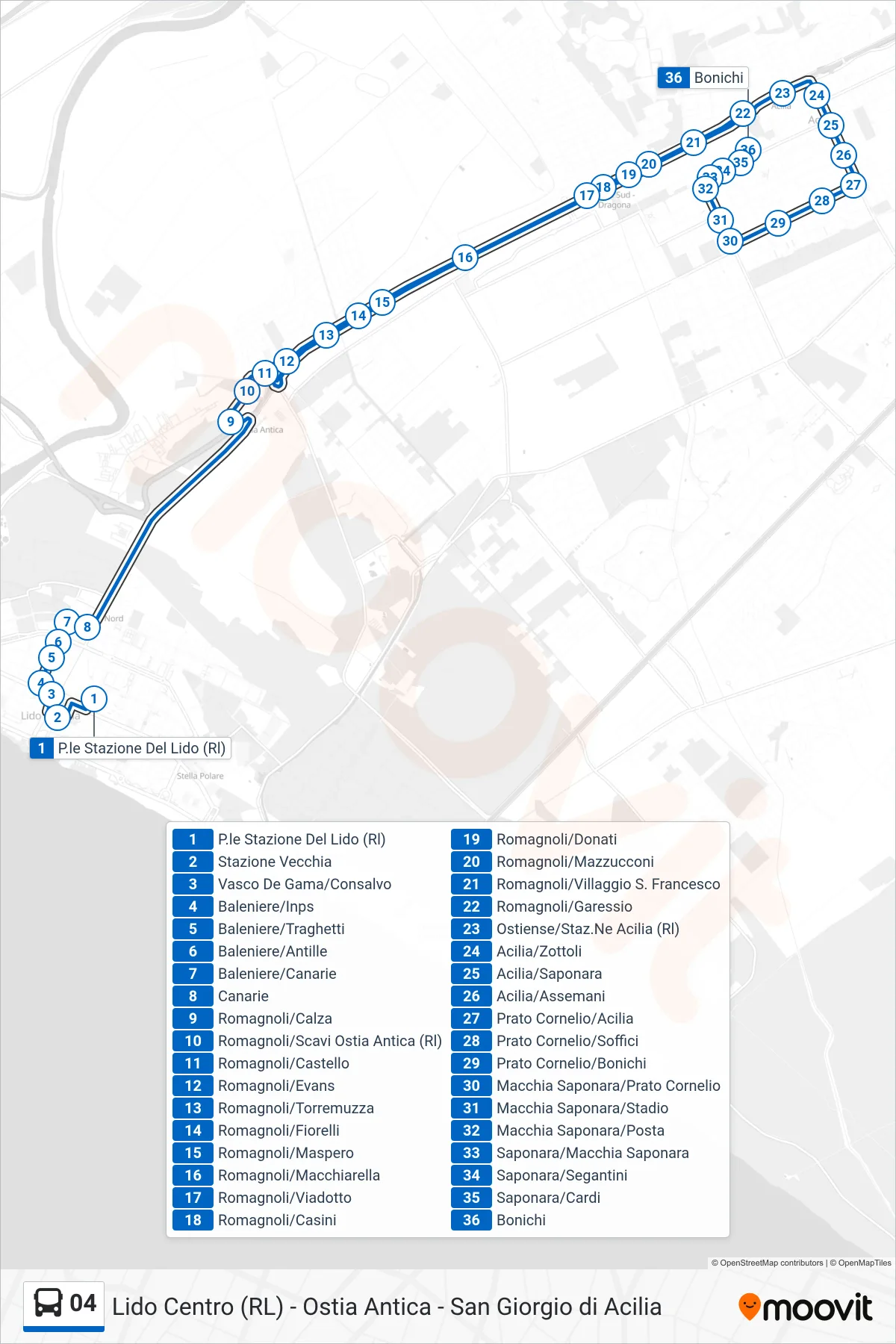 Linea 04 bus (Bonichi) - Percorsi e fermate sulla mappa