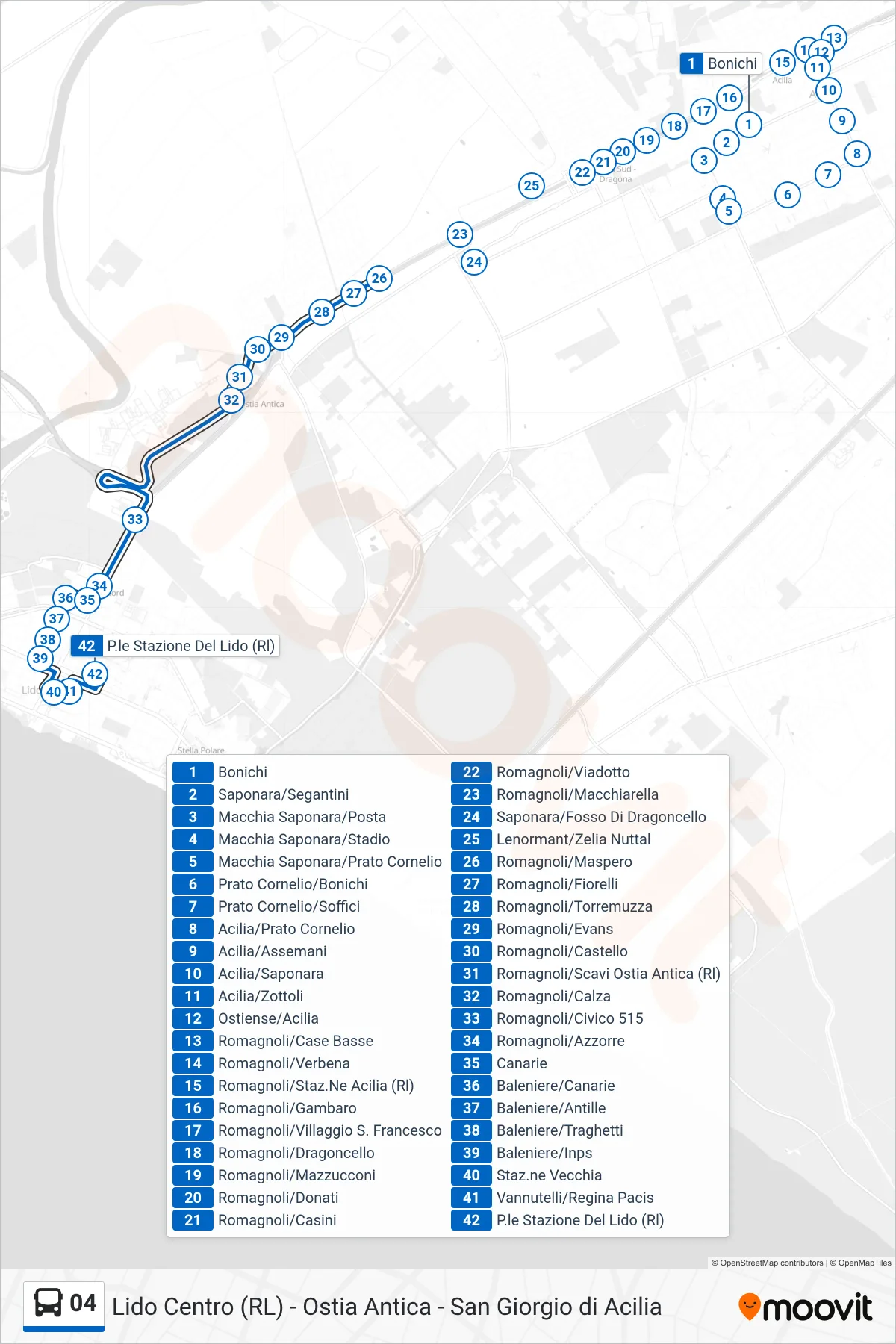 04 bus Line (Lido Station Square) route and stops on a map