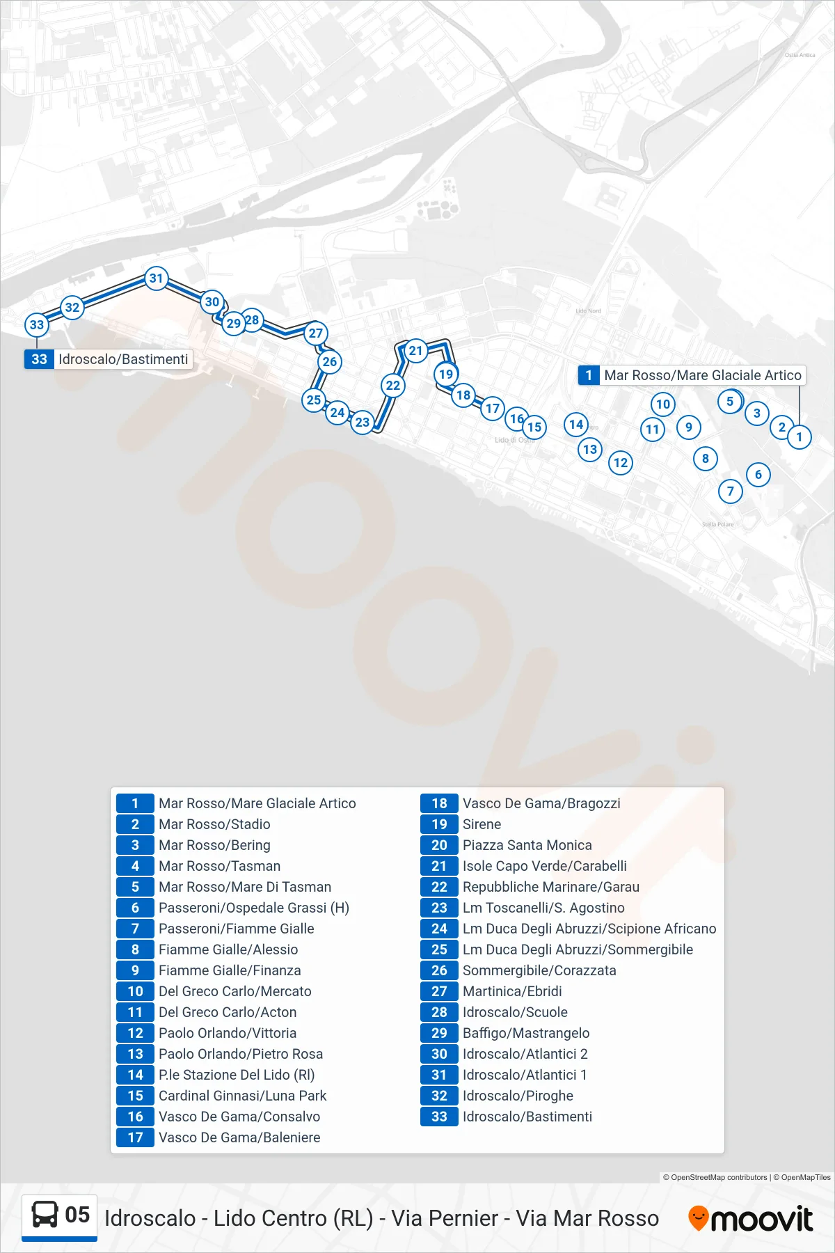 Linea 05  bus (Idroscalo/Bastimenti) - Percorsi e fermate sulla mappa