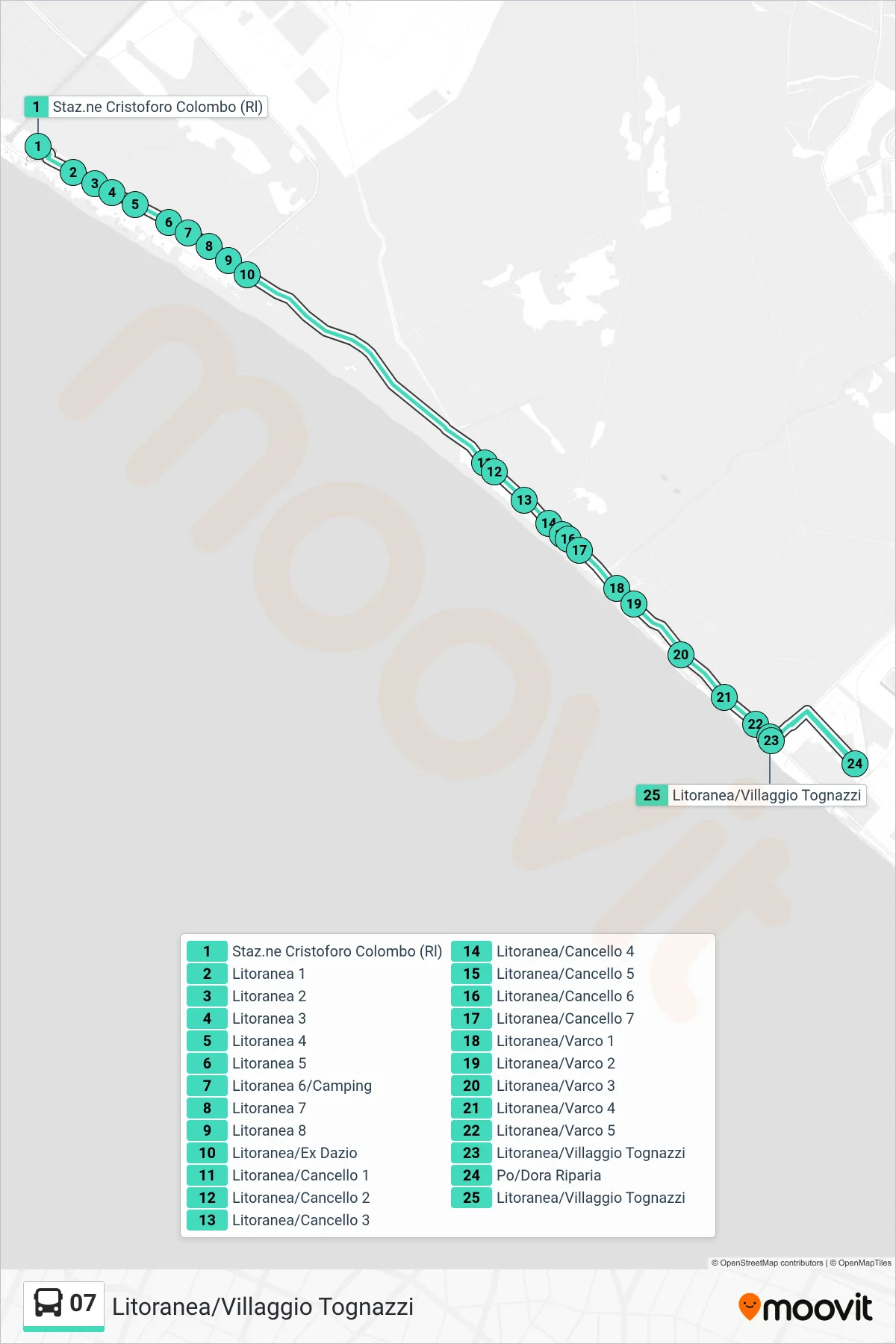 Linea 07 bus (Litoranea/Villaggio Tognazzi) - Percorsi e fermate sulla mappa