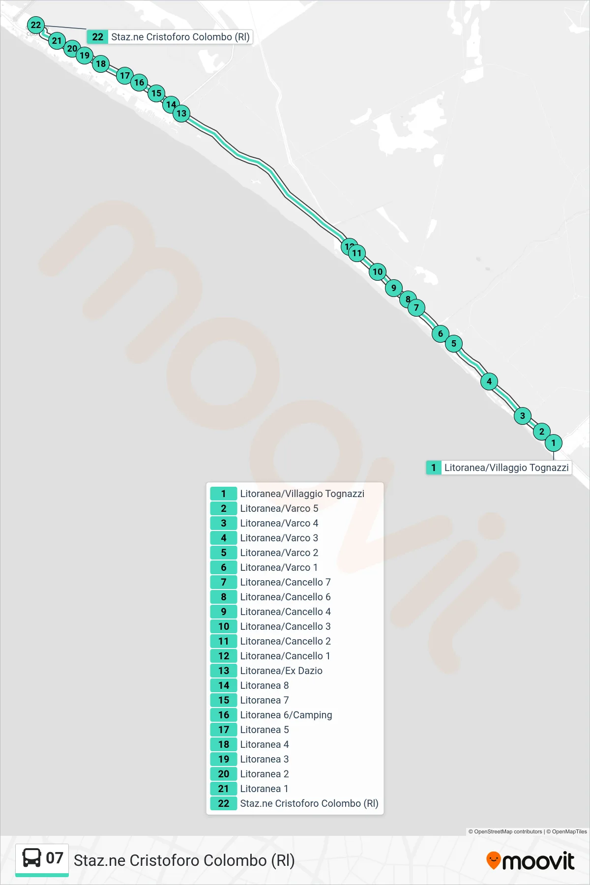 Linea 07 bus (Staz.ne Cristoforo Colombo (Rl)) - Percorsi e fermate sulla mappa