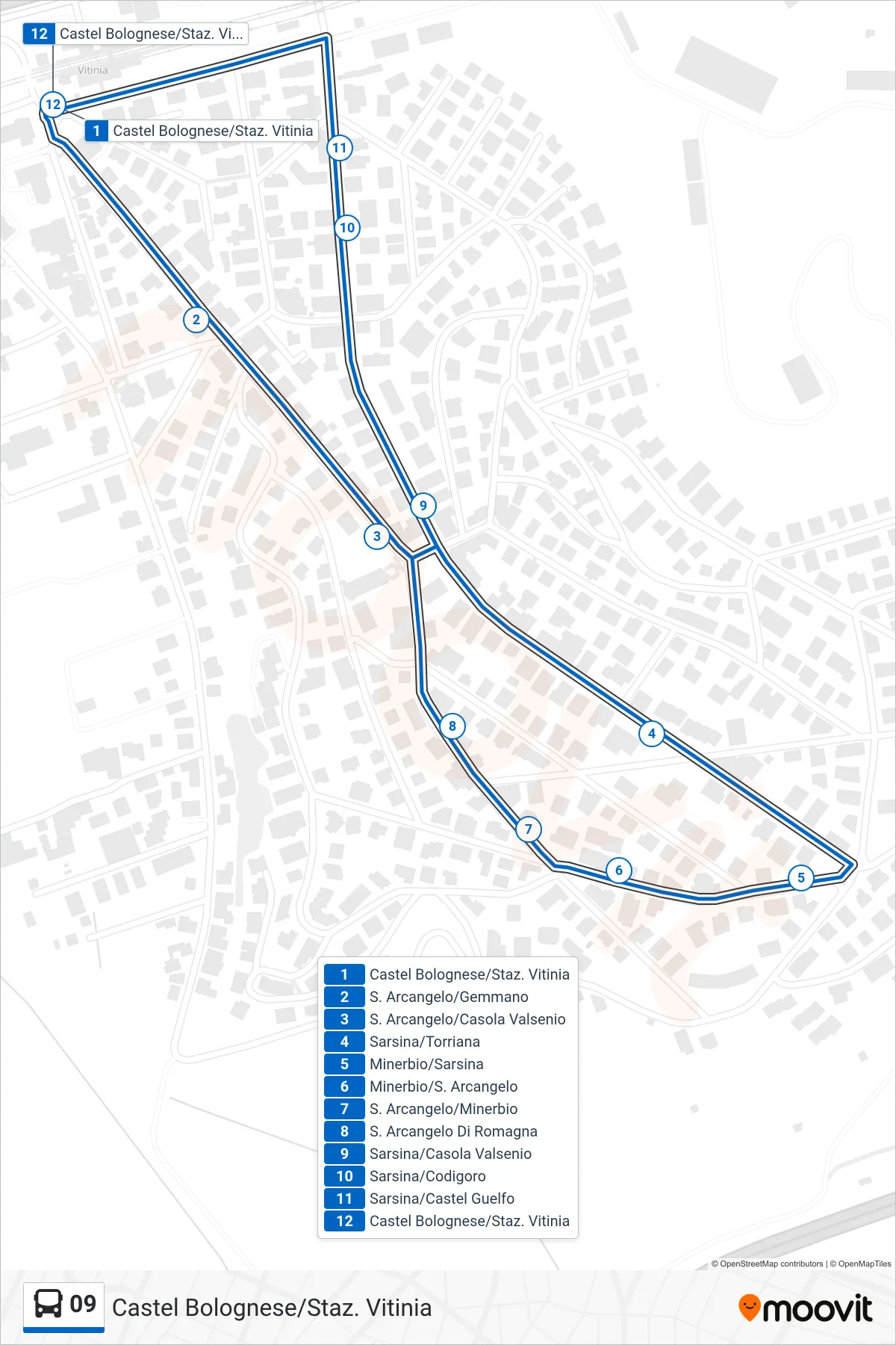 Linea 09 bus (Castel Bolognese/Staz. Vitinia) - Percorsi e fermate sulla mappa