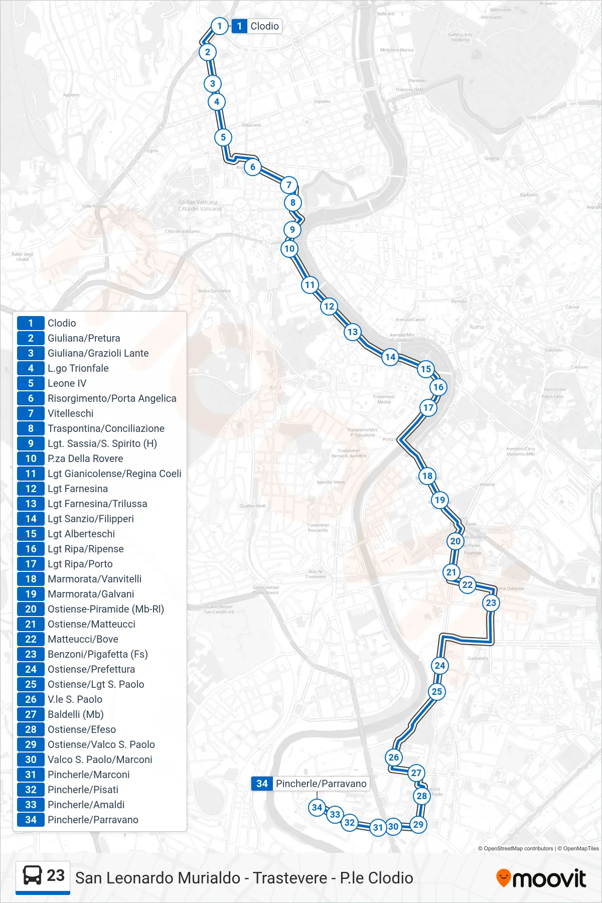 Linea 23 bus (Pincherle/Parravano) - Percorsi e fermate sulla mappa
