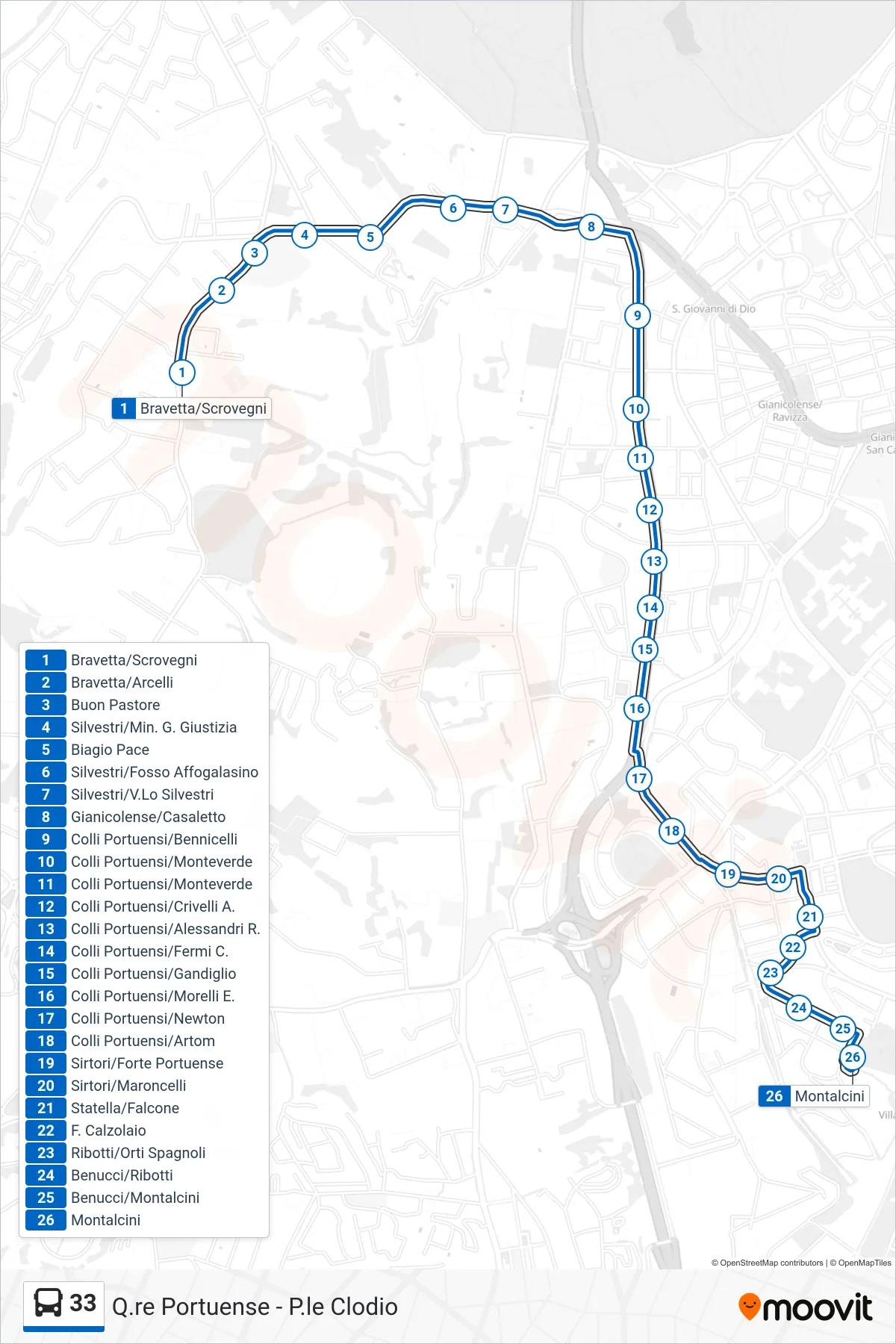 Linea 33 bus (Montalcini) - Percorsi e fermate sulla mappa
