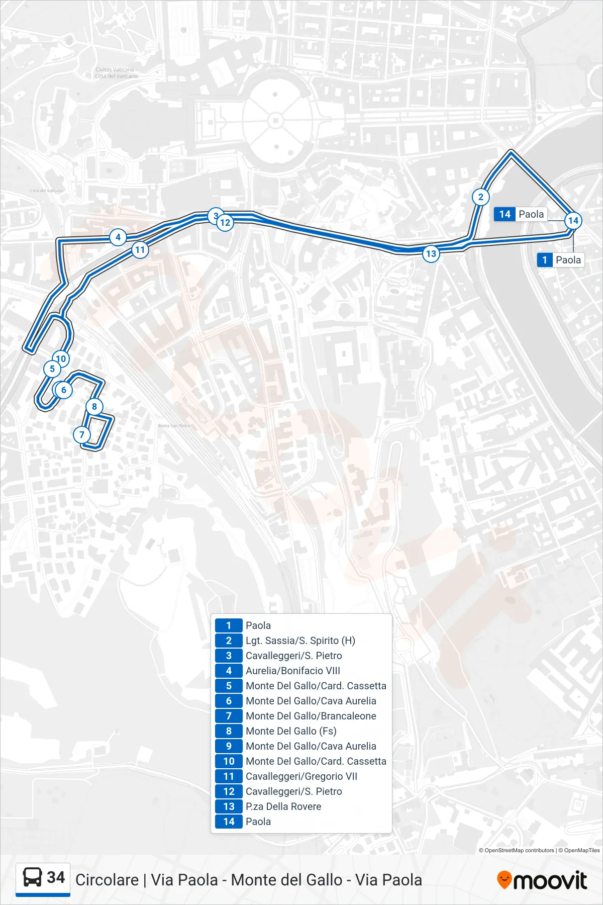 Linea 34 bus (Paola) - Percorsi e fermate sulla mappa