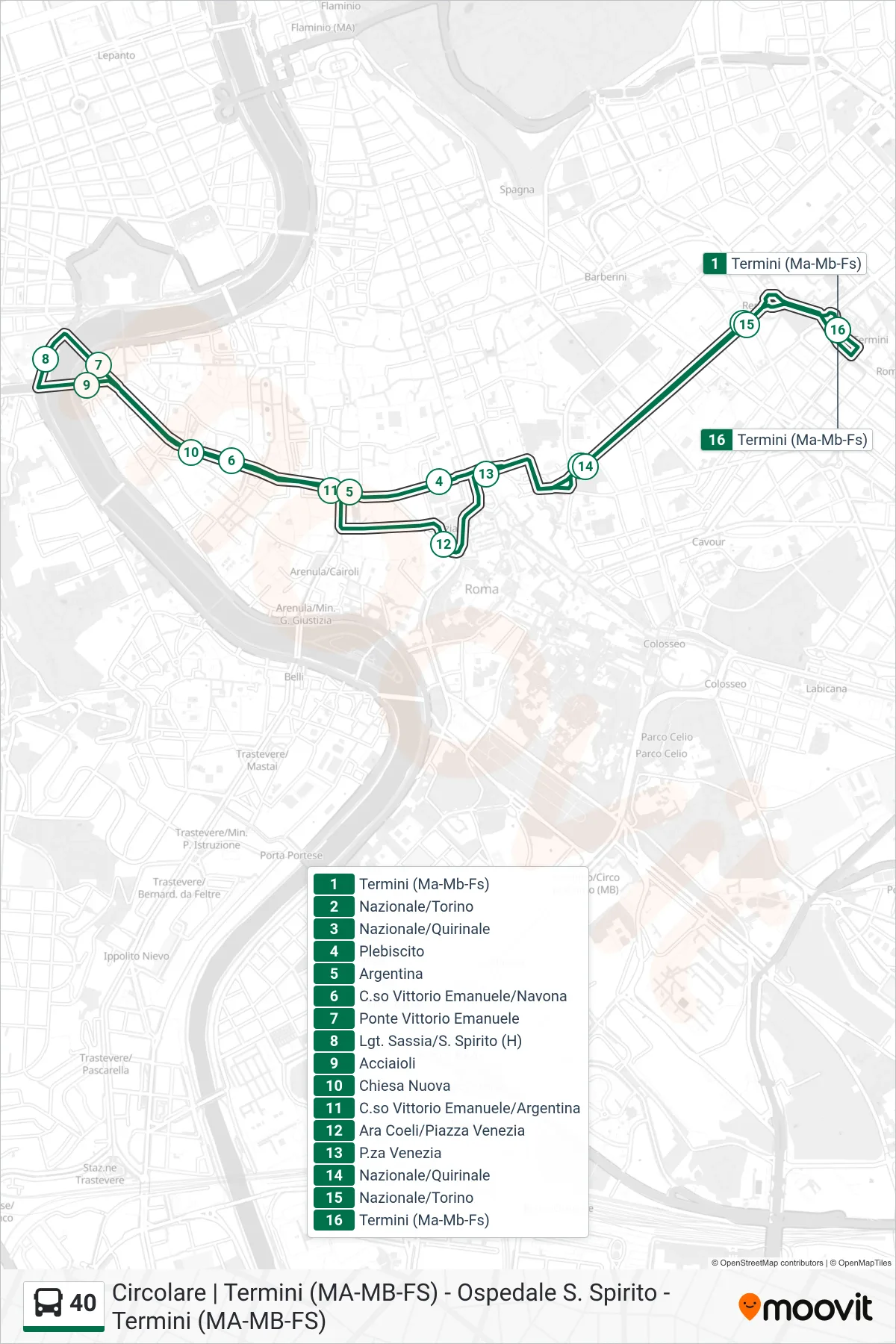 Linea 40 bus (Termini (Ma-Mb-Fs)) - Percorsi e fermate sulla mappa