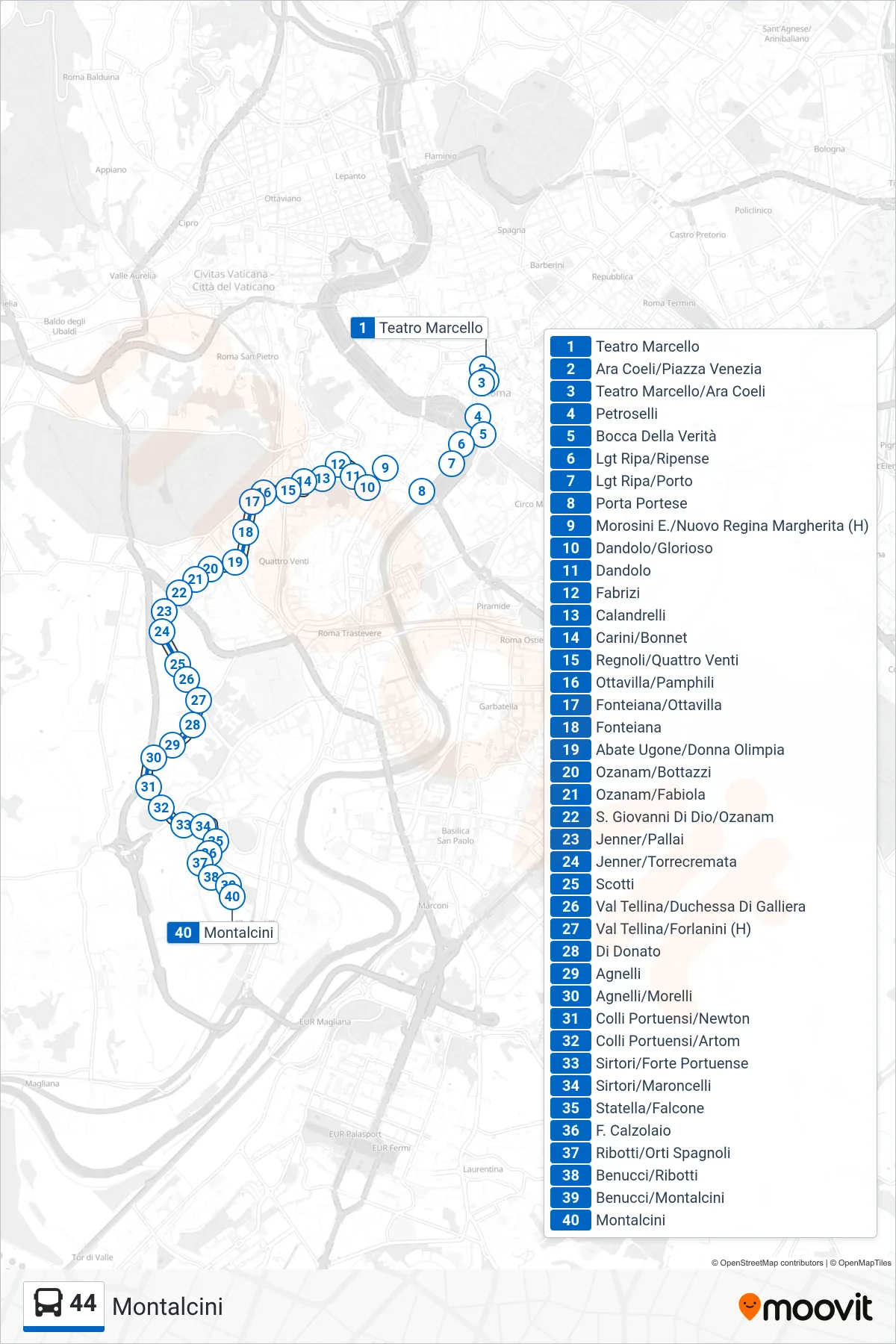 Linea 44 bus (Montalcini) - Percorsi e fermate sulla mappa