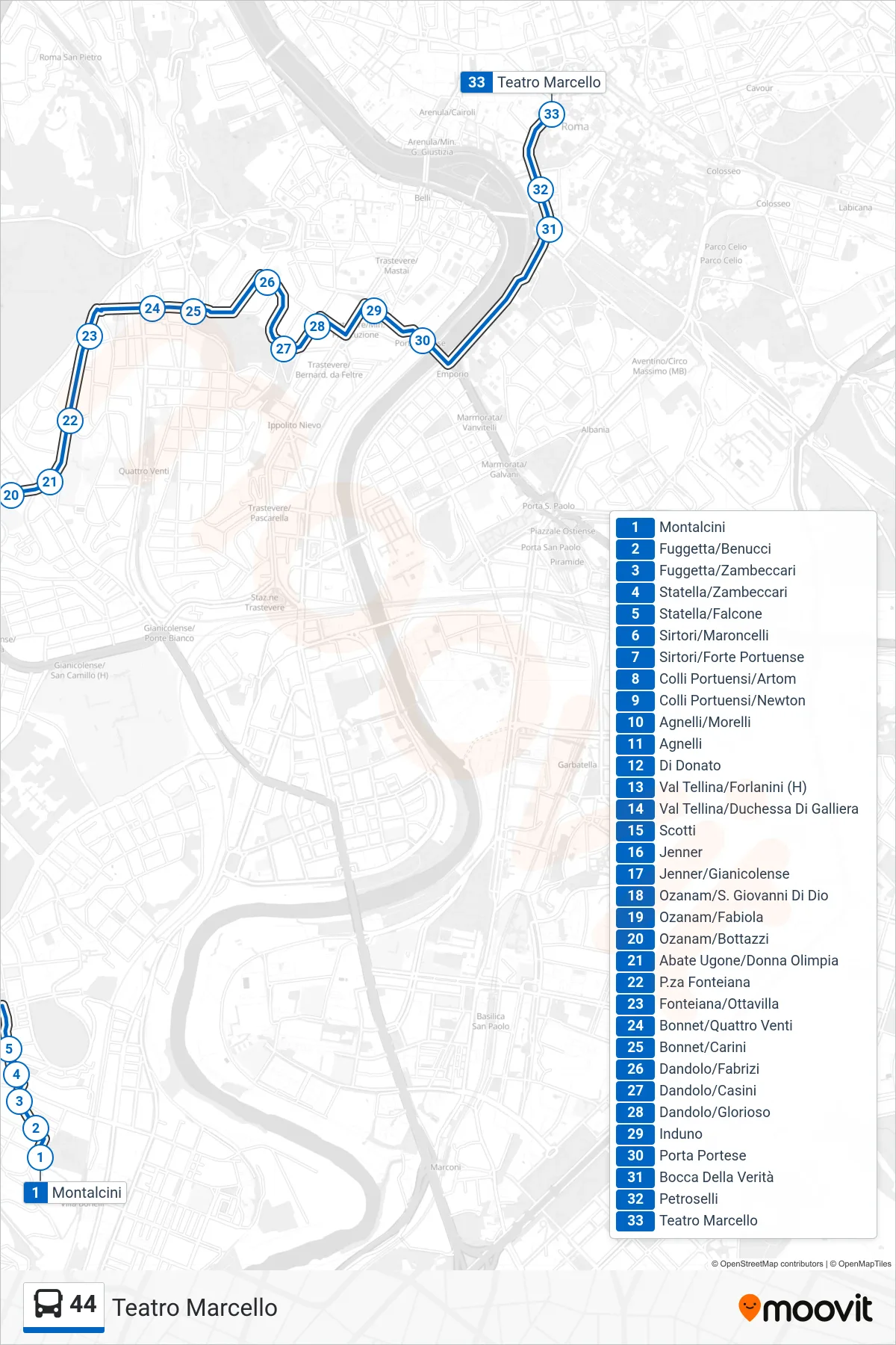 Linea 44 bus (Teatro Marcello) - Percorsi e fermate sulla mappa