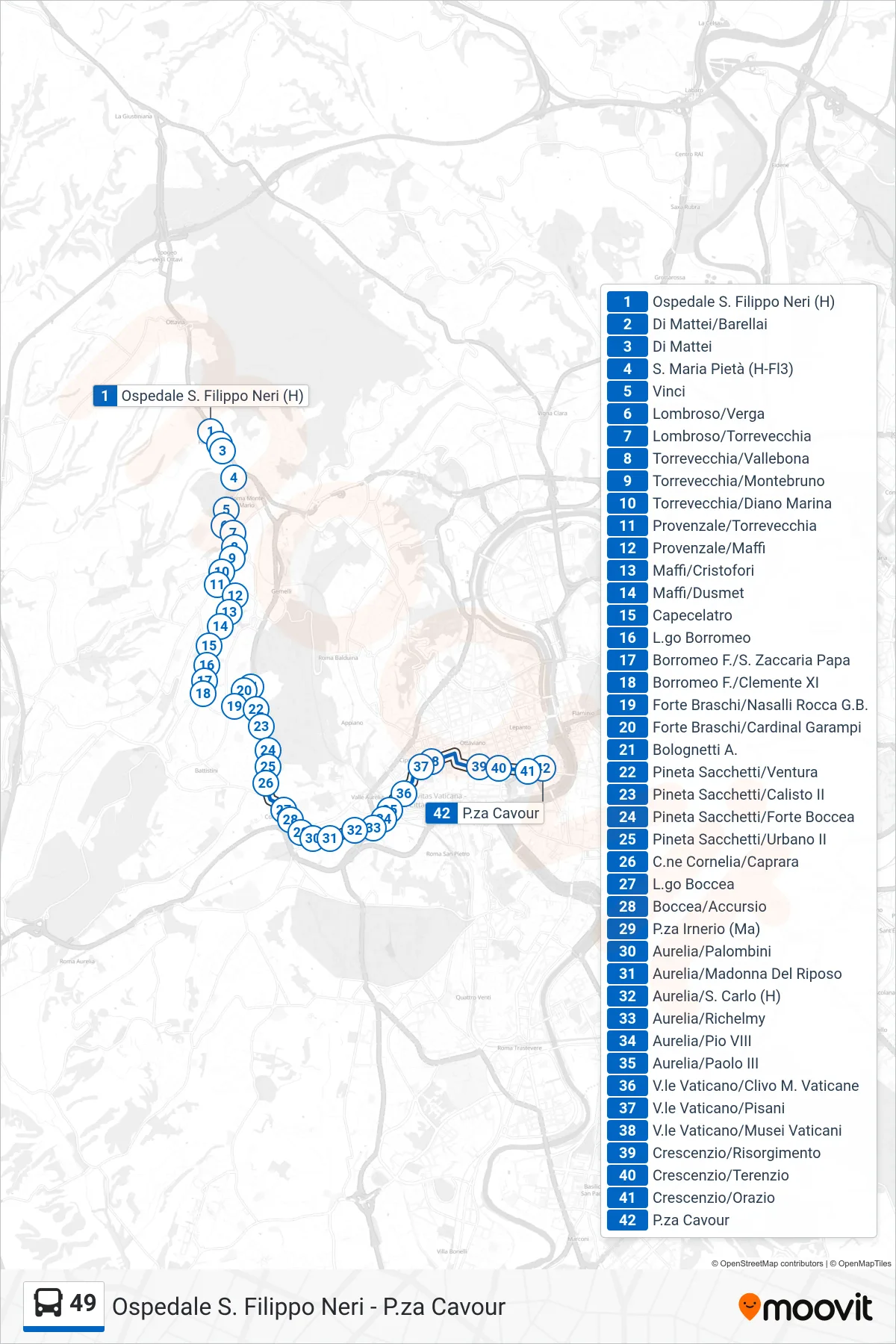 Linea 49 bus (P.za Cavour) - Percorsi e fermate sulla mappa