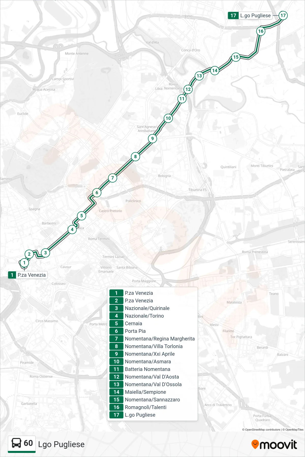 Linea 60 bus (Lgo Pugliese) - Percorsi e fermate sulla mappa