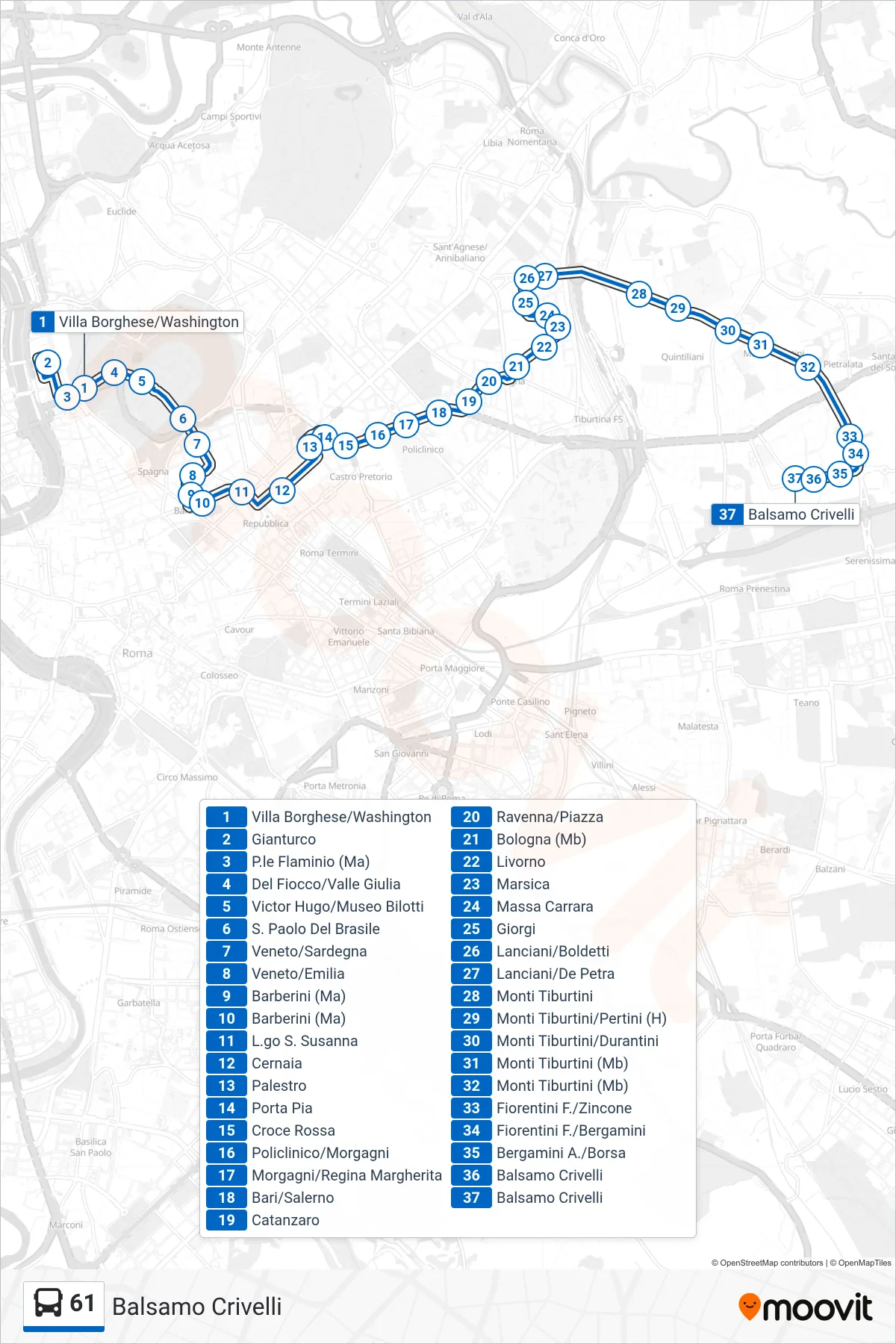 Linea 61  bus (Balsamo Crivelli) - Percorsi e fermate sulla mappa