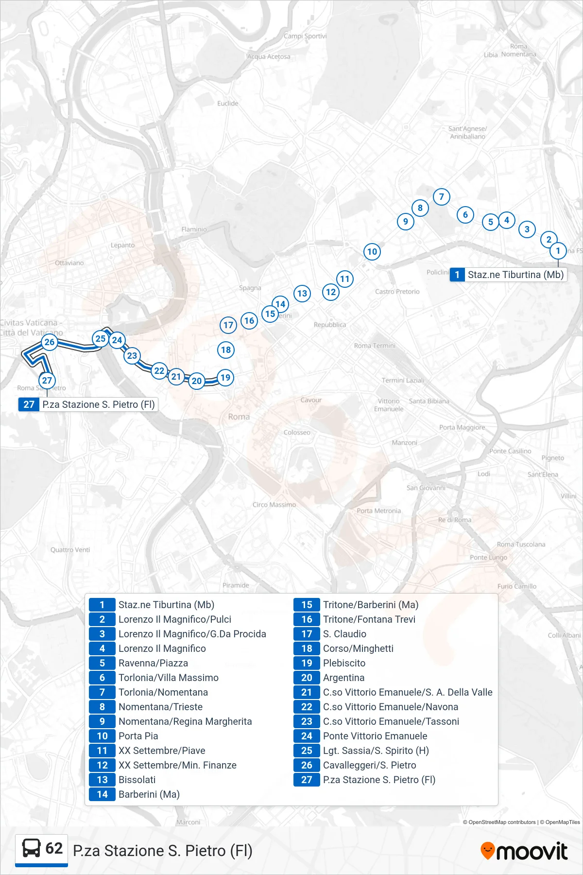 Linea 62  bus (P.za Stazione S. Pietro (Fl)) - Percorsi e fermate sulla mappa