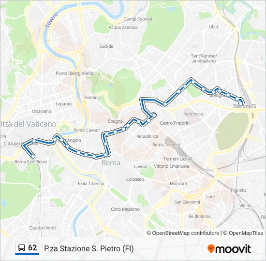 Percorso linea bus 62