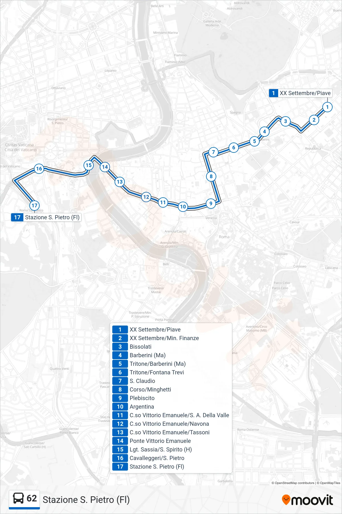 Linea 62 bus (Stazione S. Pietro (Fl)) - Percorsi e fermate sulla mappa