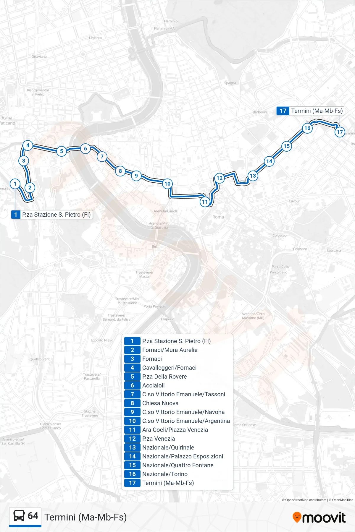 Linea 64 bus (Termini (Ma-Mb-Fs)) - Percorsi e fermate sulla mappa