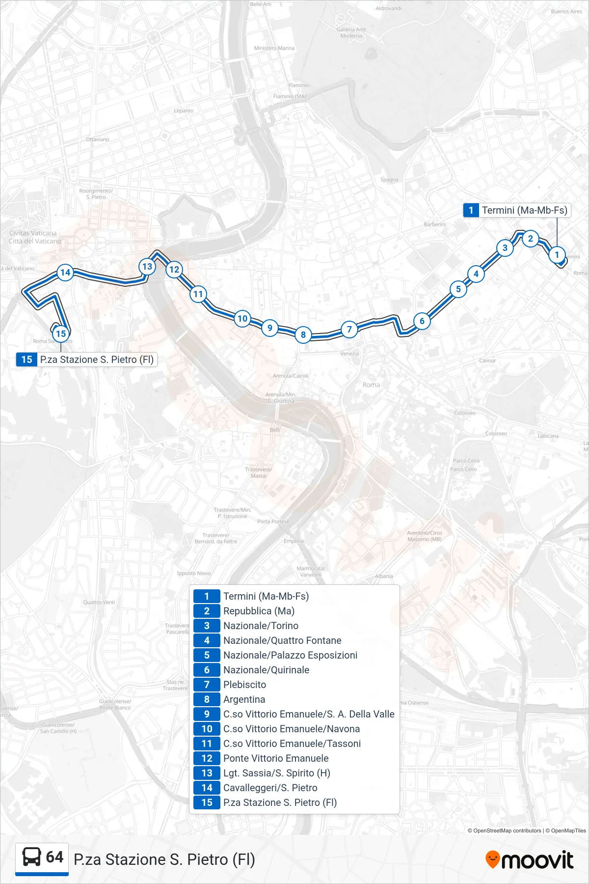 Linea 64 bus (P.za Stazione S. Pietro (Fl)) - Percorsi e fermate sulla mappa