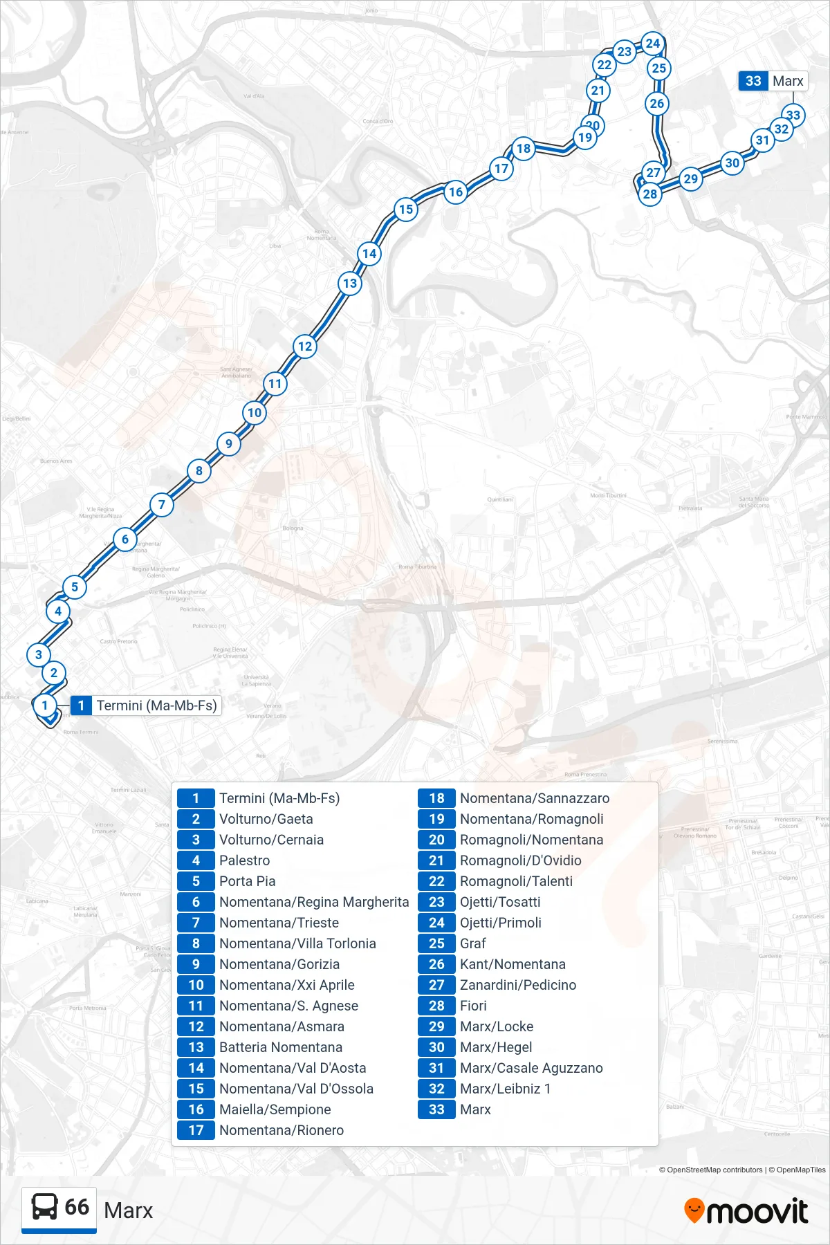 Linea 66  bus (Marx) - Percorsi e fermate sulla mappa