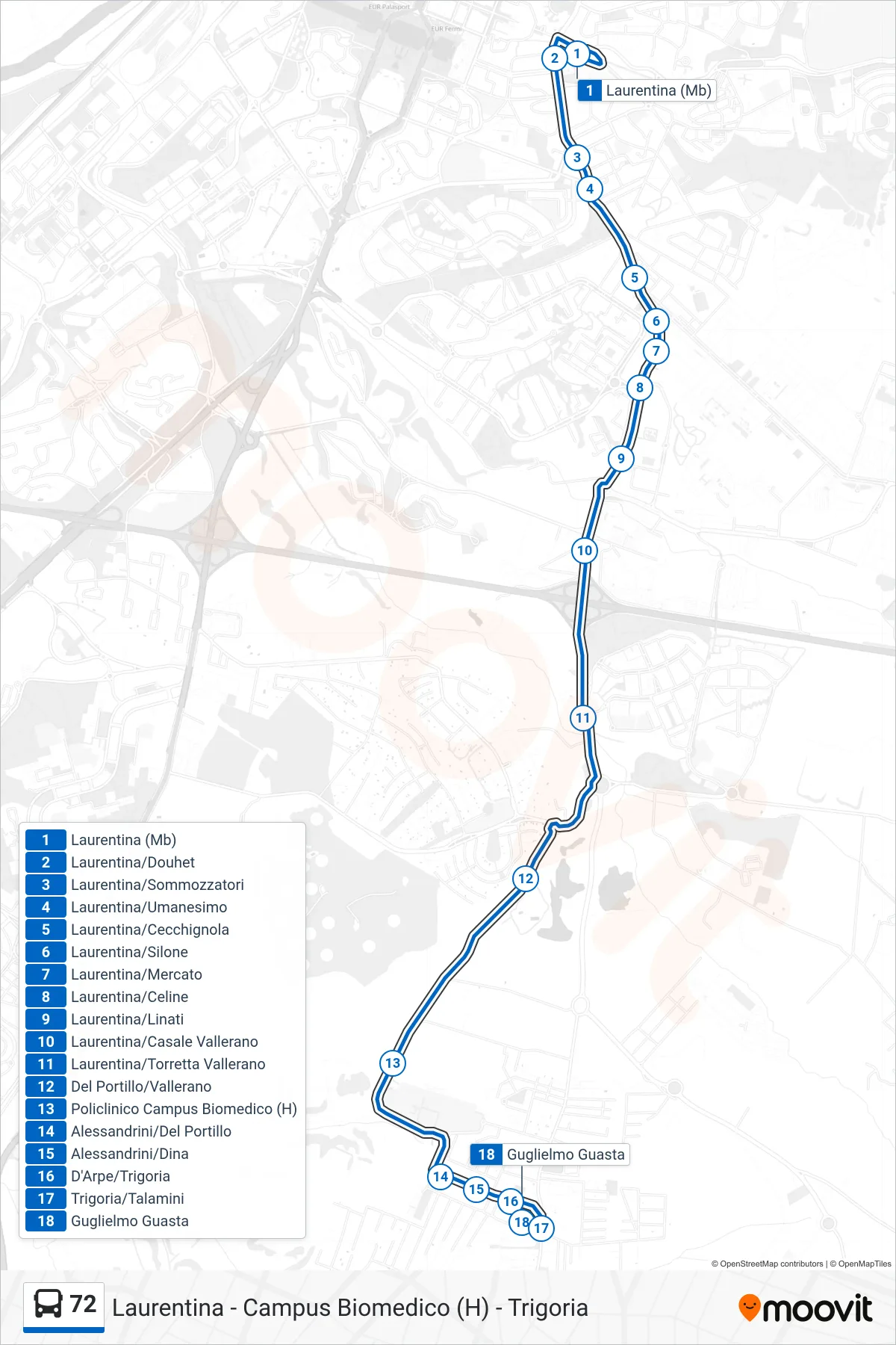 Linea 72 bus (Guglielmo Guasta) - Percorsi e fermate sulla mappa